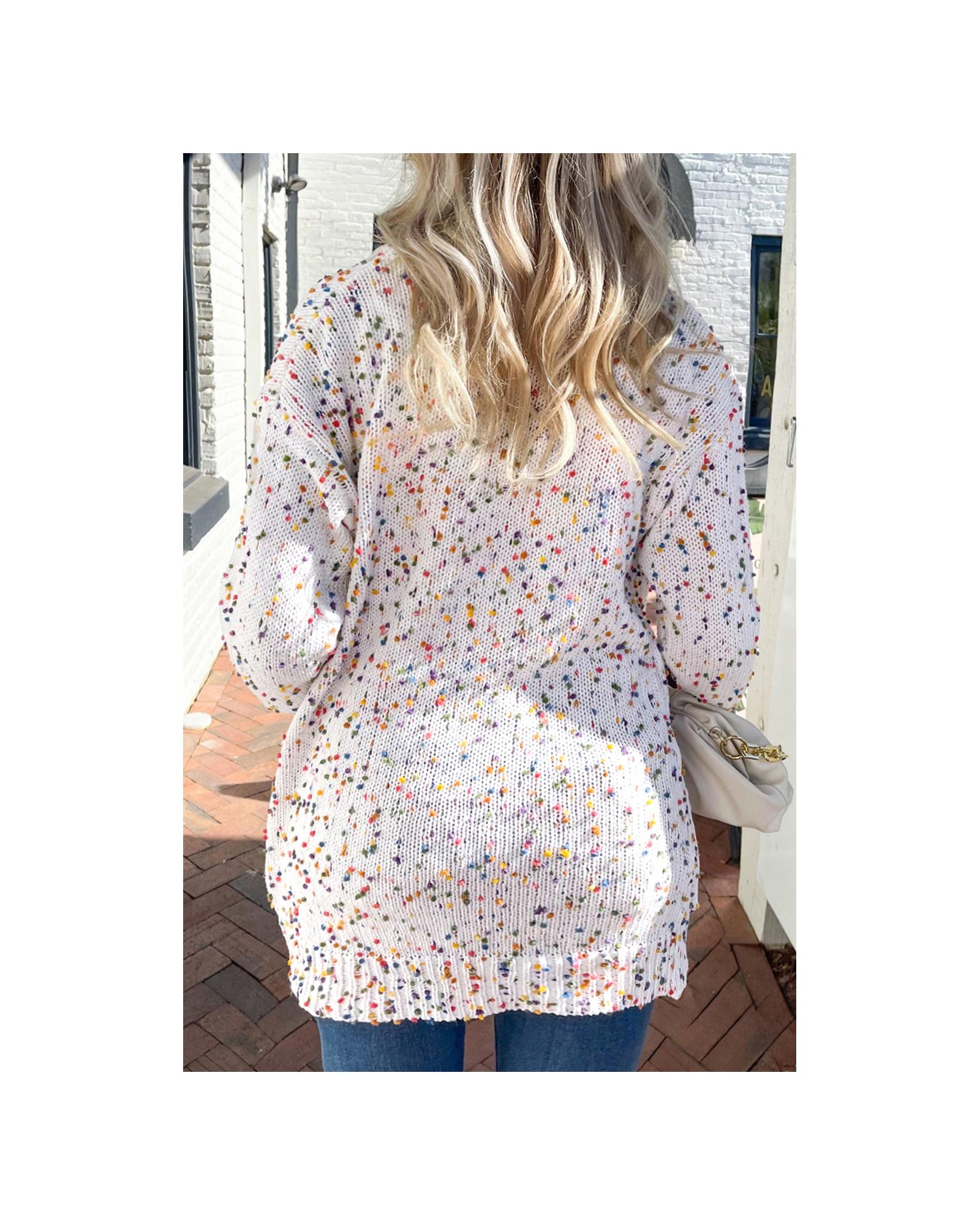 V539-AZEXDC2711709-P1-M-202508280350-00 White Confetti Rib Knit Long Sleeve Cardigan - M - Image 1