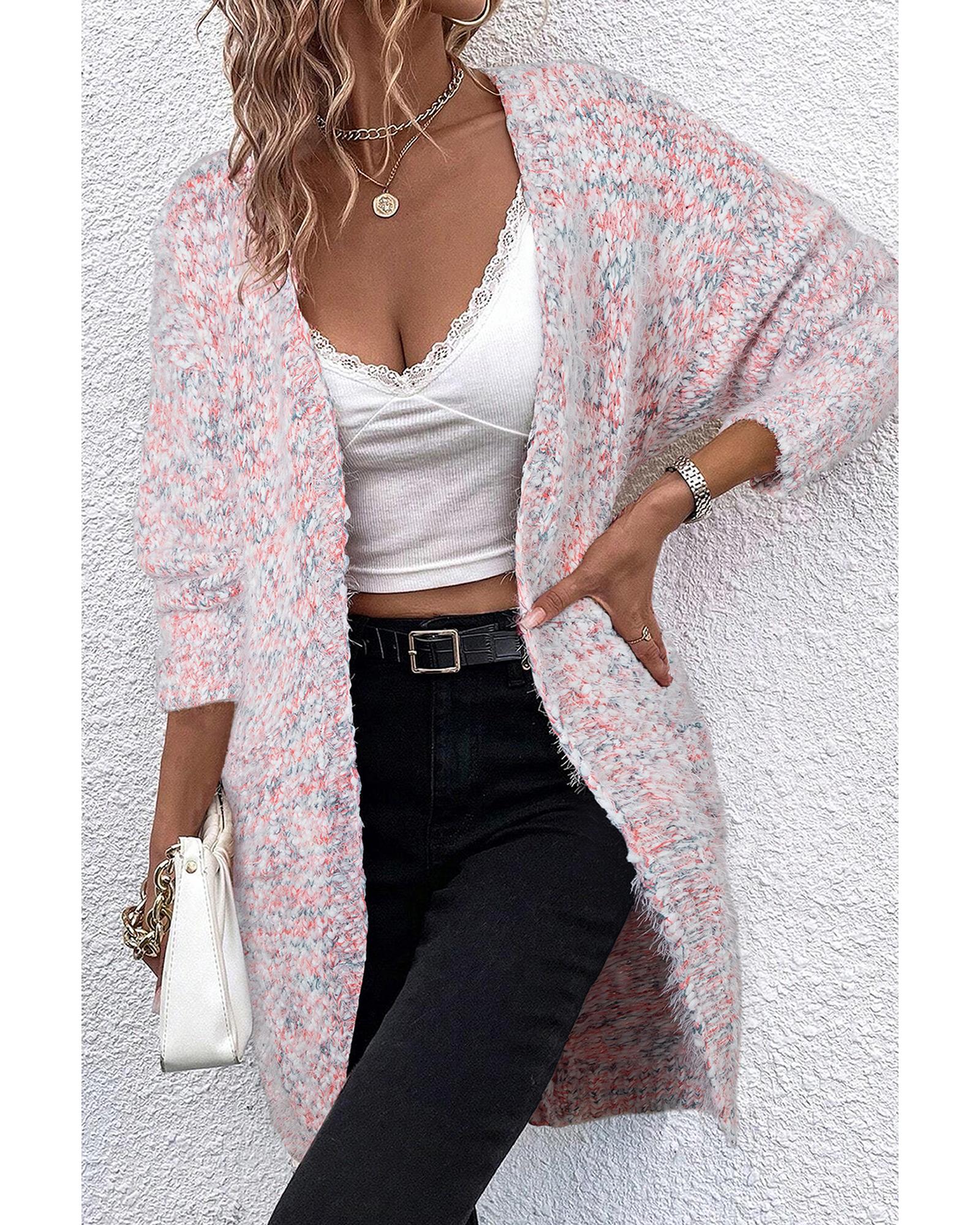 V539-AZEXDC2711892-P1022-XL-202508281200-00 Pink Multicolor Confetti Open Front Knit Cardigan - XL - Image 1