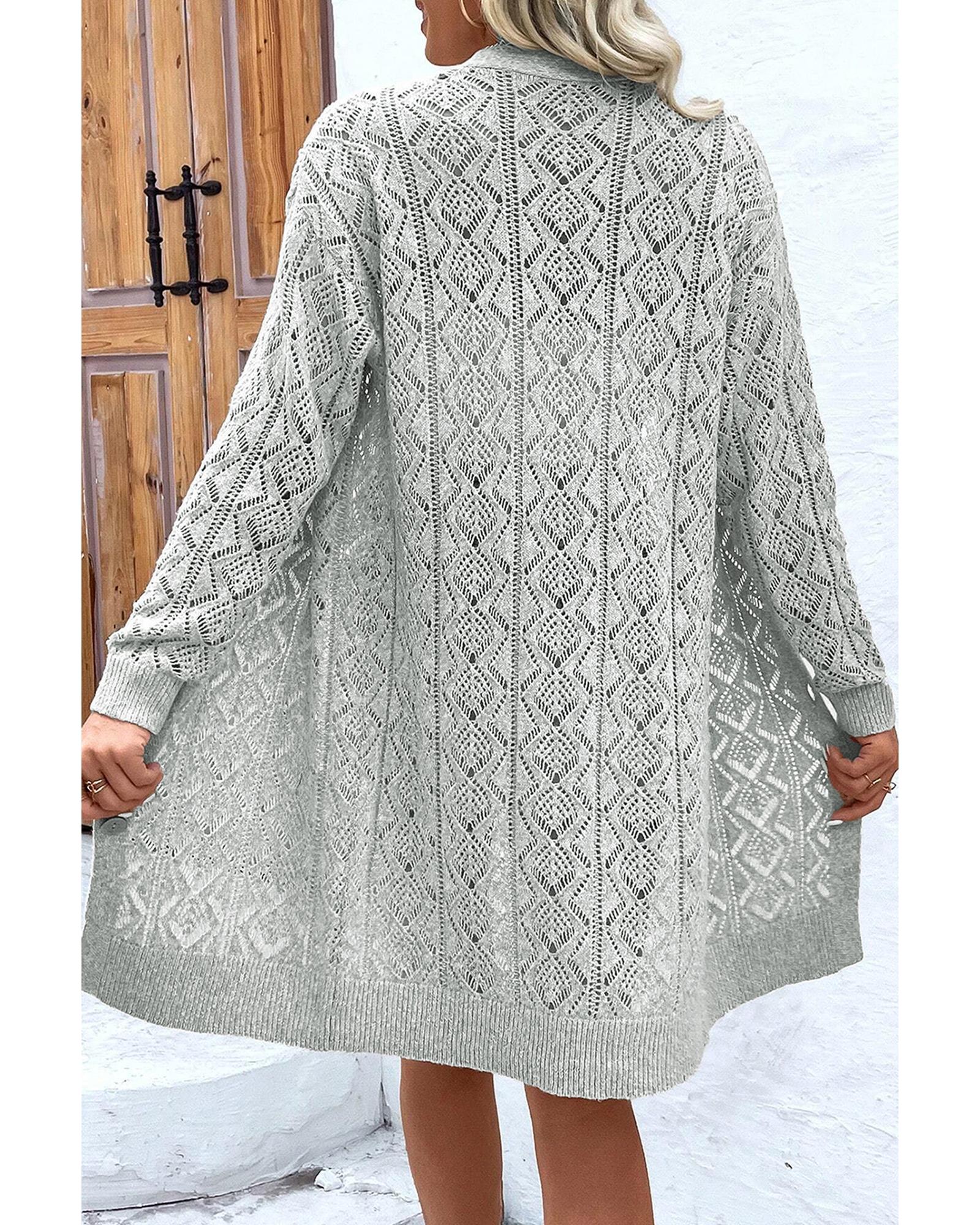 V539-AZEXDC2711894-P11-XL-202508291855-00 Gray Hollow Out Buttons Front Long Cardigan - XL - Image 1