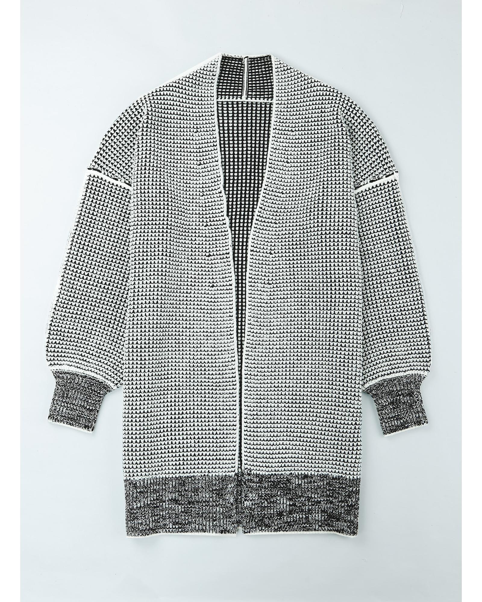 V539-AZEXDC271468-11-L-202508280350-00 Azura Exchange Gray Plaid Knitted Long Open Front Cardigan - L - Image 1