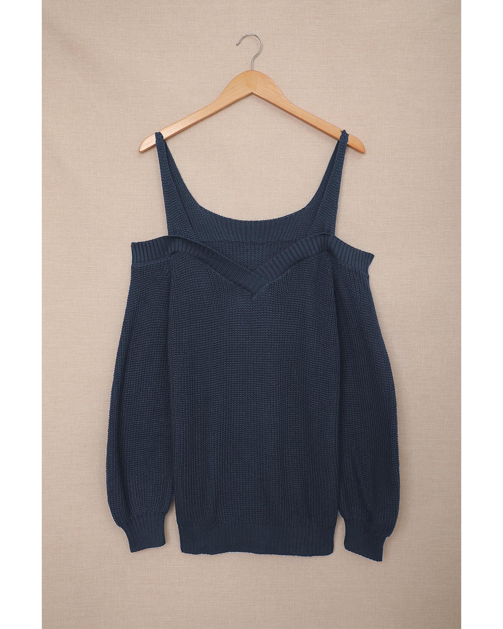V539-AZEXDC272026-5-S-202506132130-00 Dark Blue Dew Shoulder Juliette Knitted Sweater - S - Image 1