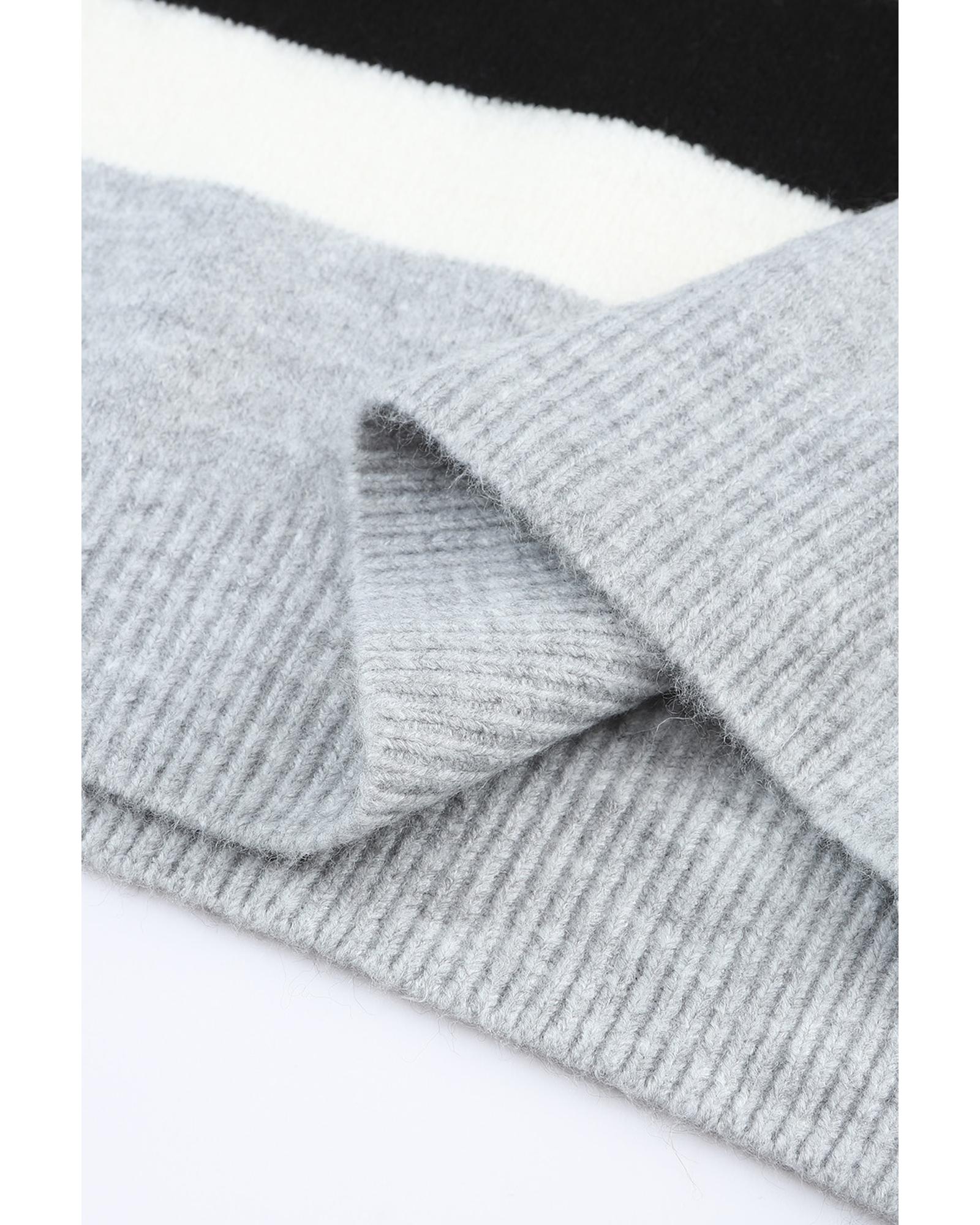 V539-AZEXDC2722950-17-XL-202508300440-00 Azura Exchange Brown Color Block Striped Ribbed Knit Sweater - XL - Image 1