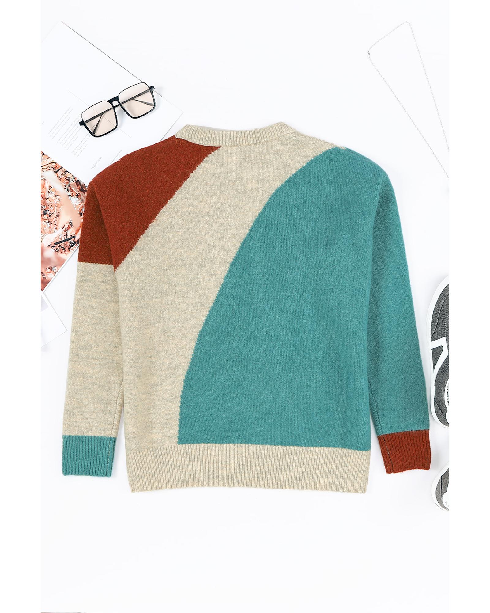 V539-AZEXDC2722952-22-M-202508280735-00 Multicolor Colorblock Ribbed Trim Round Neck Sweater - M - Image 1