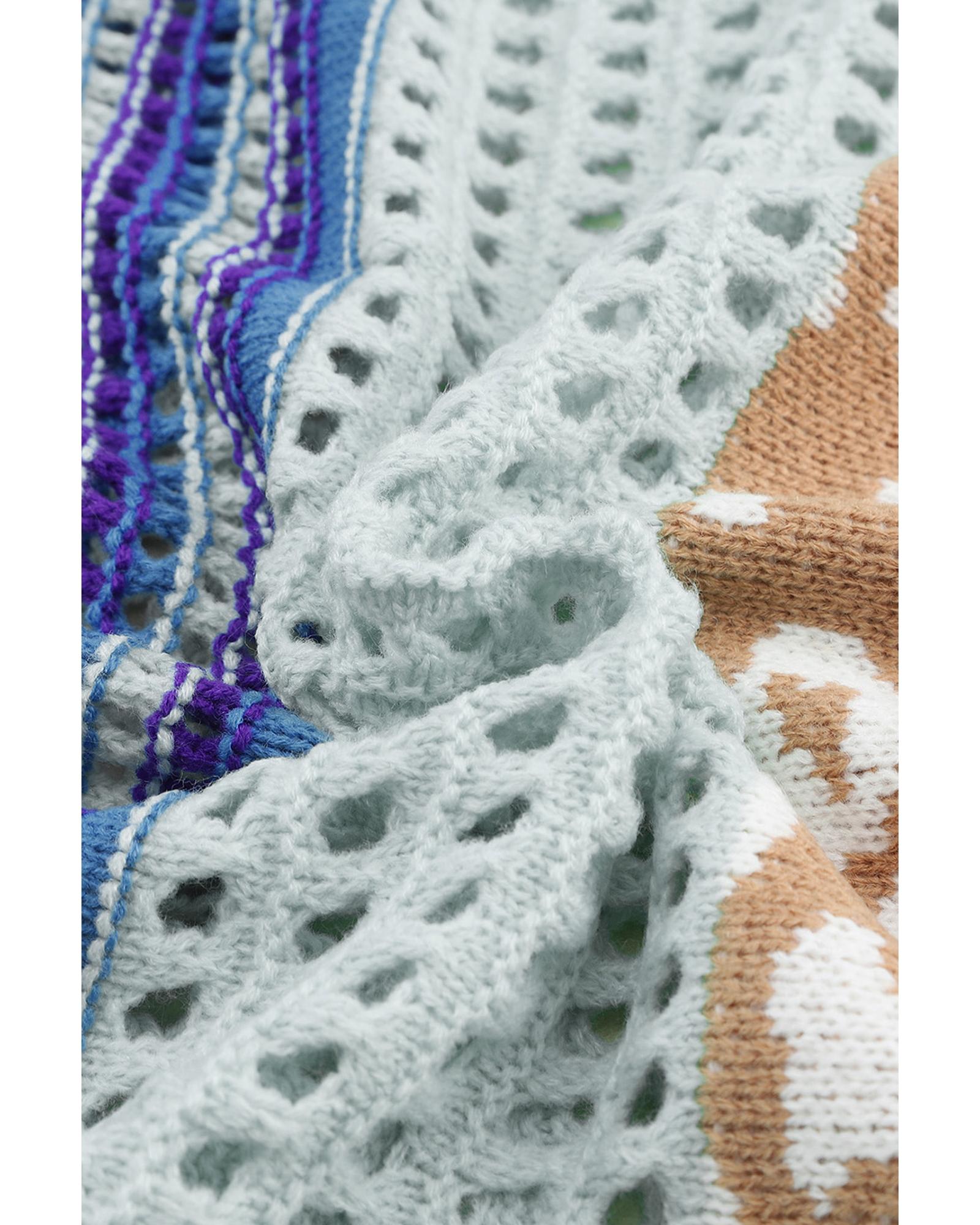 V539-AZEXDC2722963-22-L-202508281445-00 Multicolor Leopard Striped Mix Pattern Knit Crochet Sweater - L - Image 1