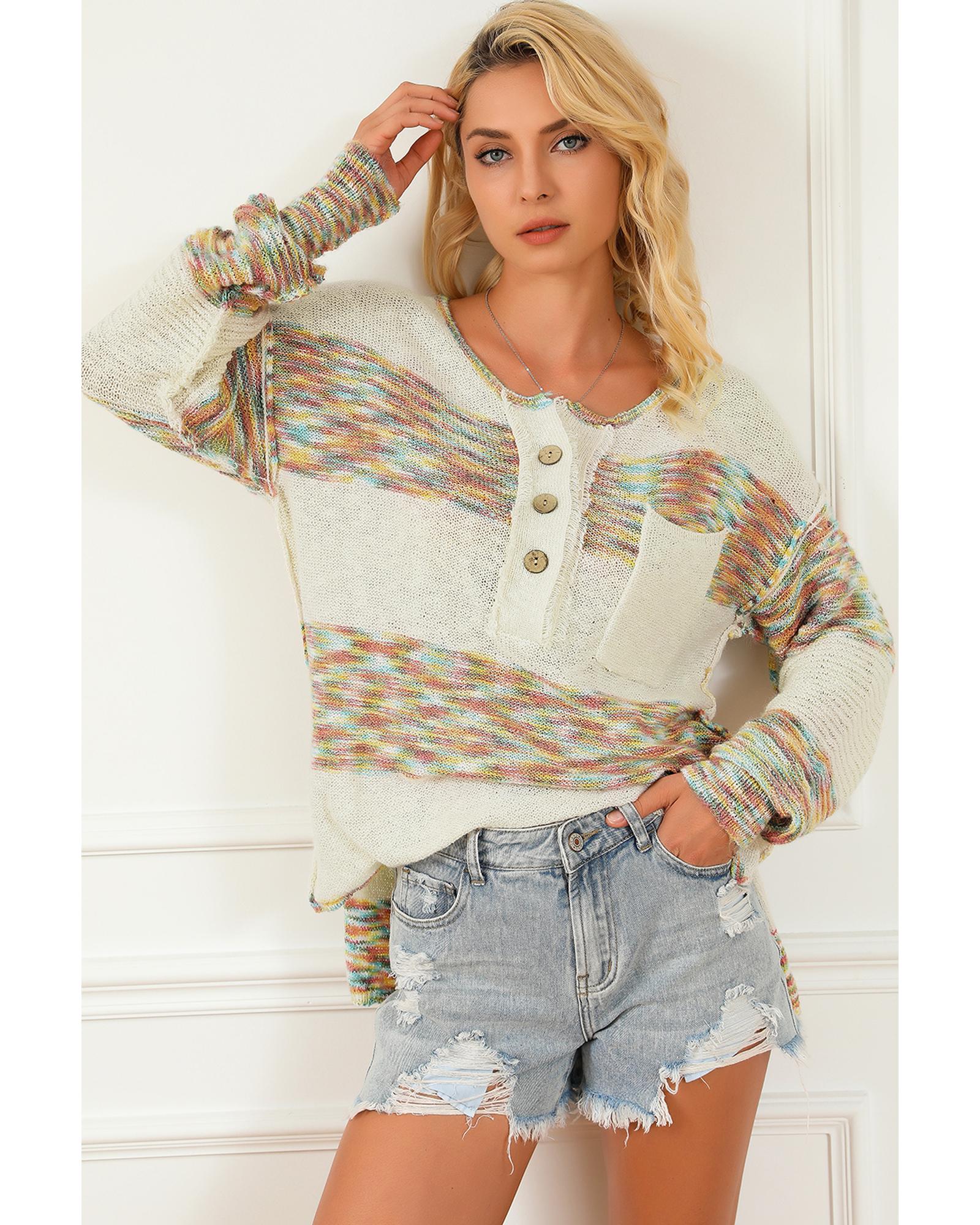 V539-AZEXDC2723151-22-XL-202508280020-00 Multicolor Space Dye Henley Knit Sweater - XL - Image 1