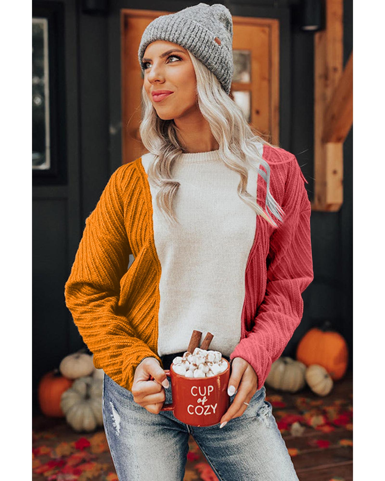 V539-AZEXDC2723201-P1422-L-202506131810-00 Multicolor Colorblock Textured Drop Shoulder Sweater - L - Image 1