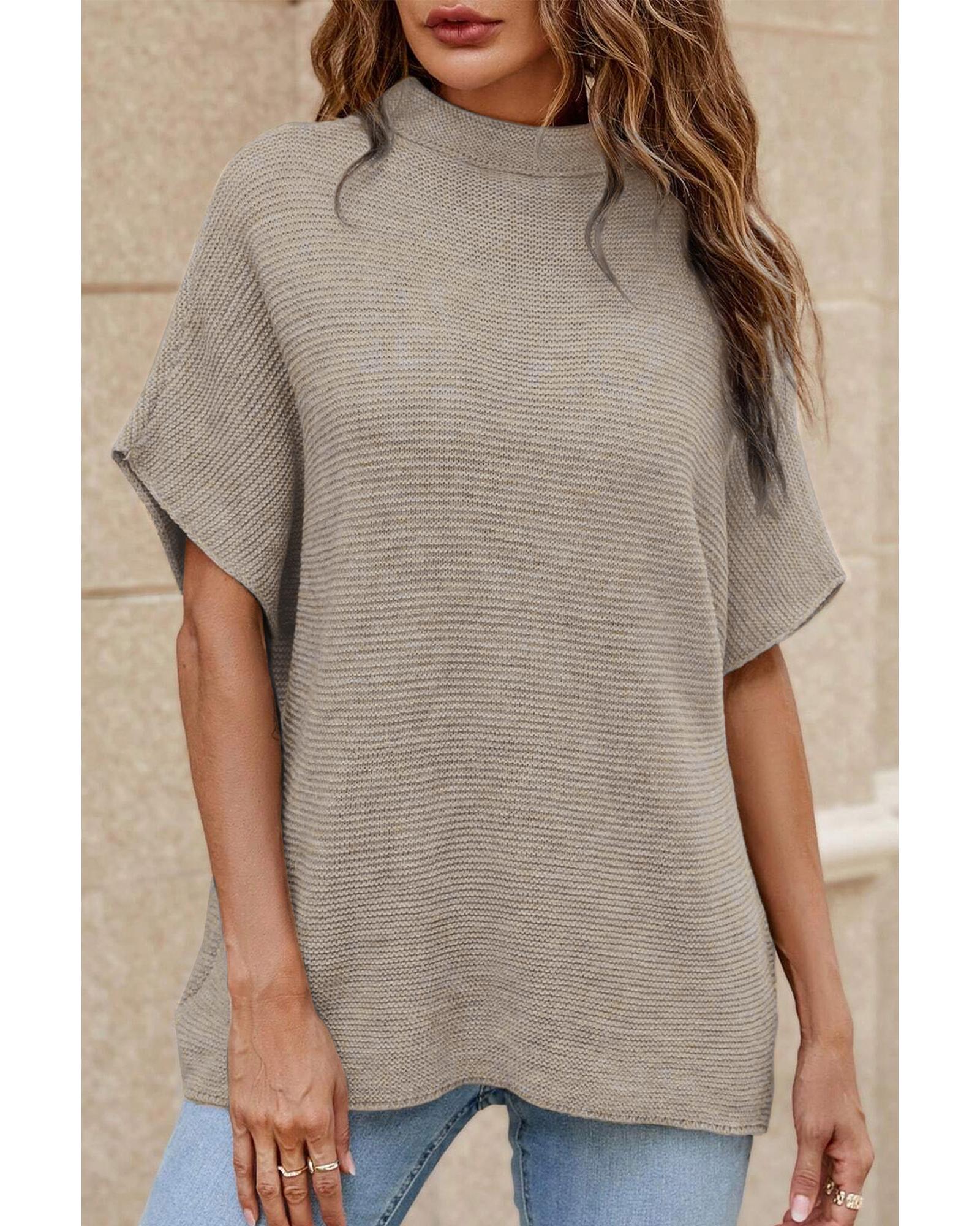 V539-AZEXDC2724518-P18-L-202506140026-00 Apricot High Neck Short Bat Sleeve Sweater - L - Image 1