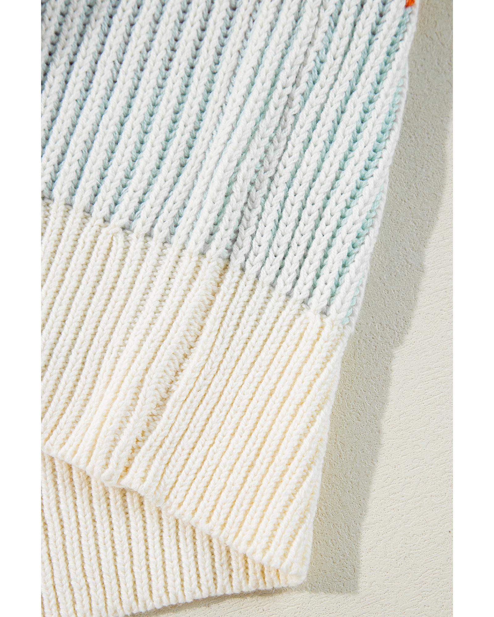 V539-AZEXDC2725196-P22-XL-202508300430-00 Multicolour Colorblock Textured Knit Bubble Sleeve Sweater - XL - Image 1