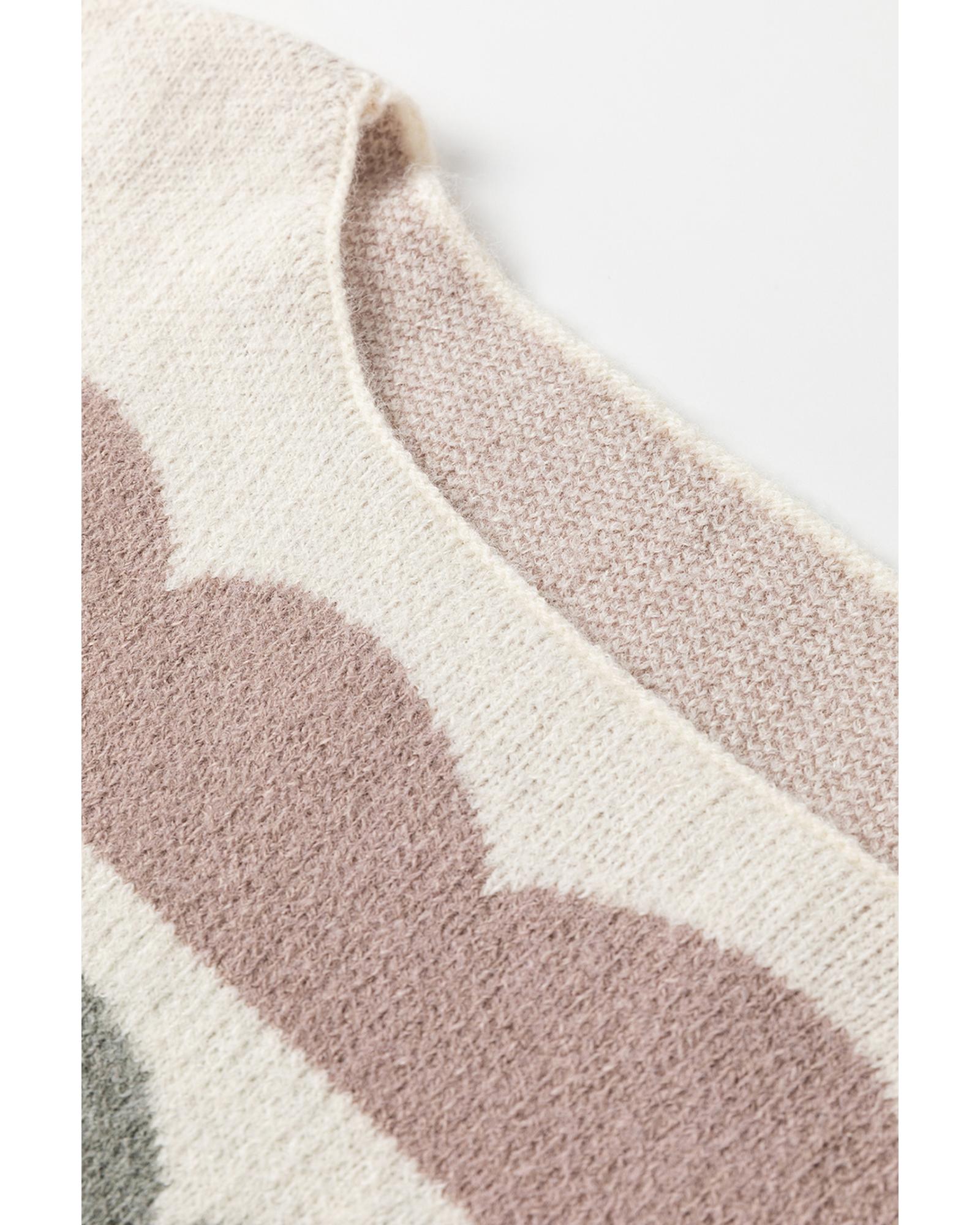 V539-AZEXDC2725266-P1122-XL-202508300615-00 Gray Wave Striped Balloon Sleeve Drop Shoulder Sweater - XL - Image 1