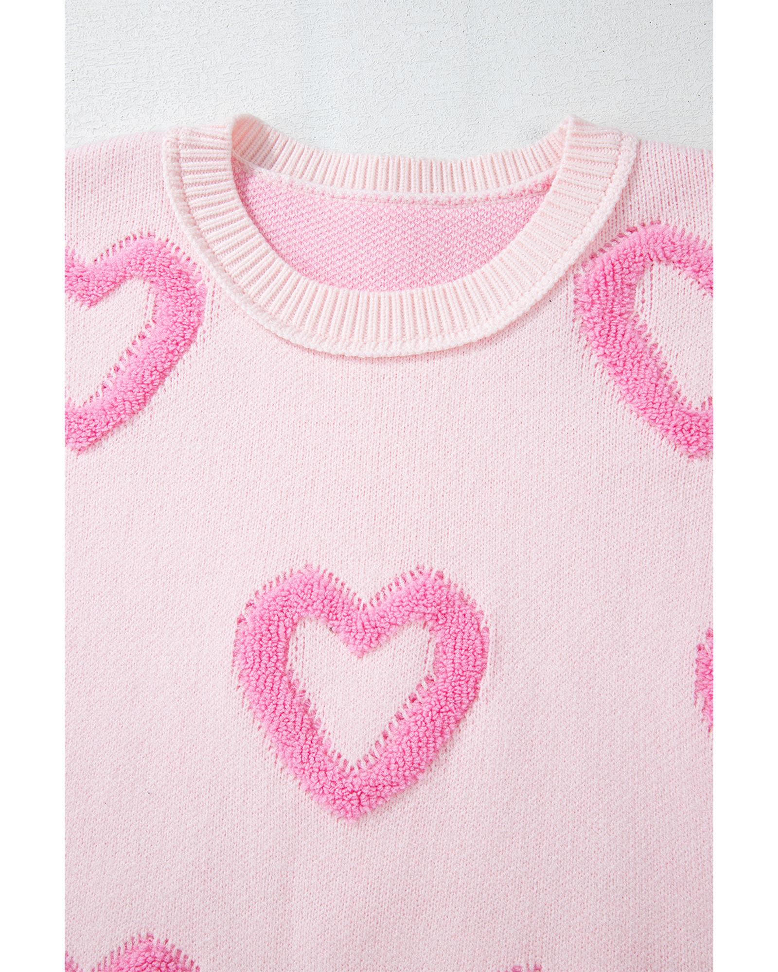 V539-AZEXDC2725830-P1022-XL-202508280620-00 Pink Heart Shape Bubble Sleeve Baggy Sweater - XL - Image 1