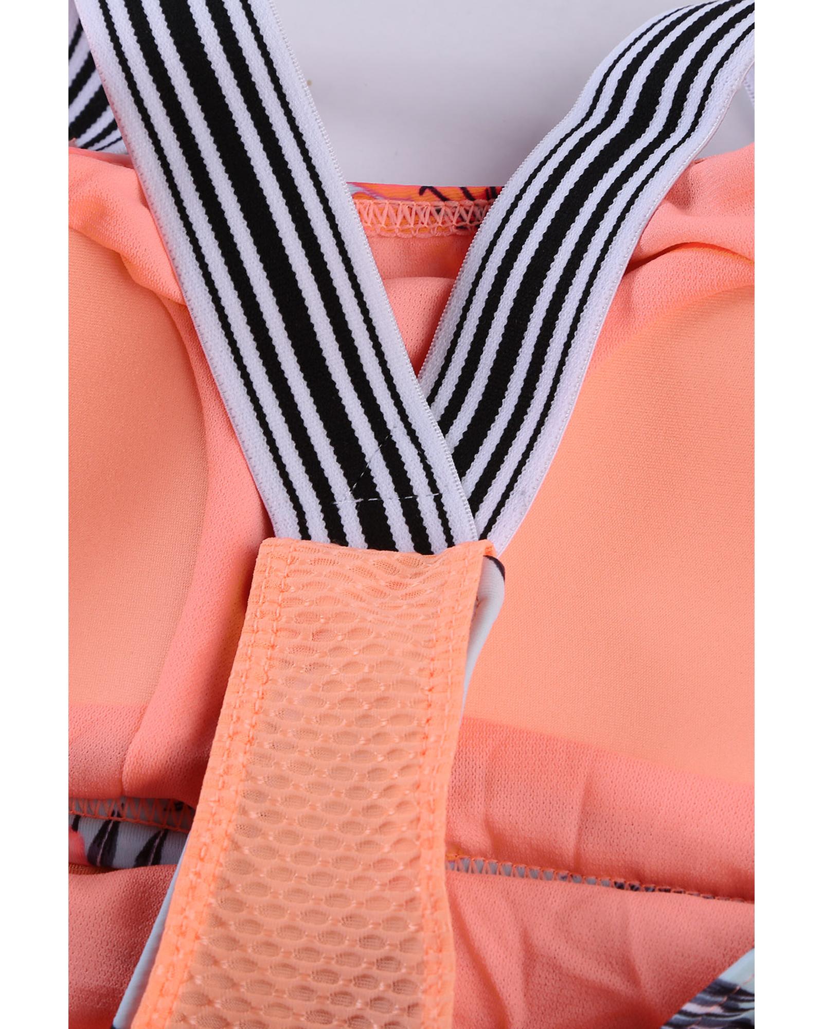 V539-AZEXDC411479-14-S-202506141030-00 Azura Exchange Orange Printed Splicing Racerback Tankini - S - Image 1