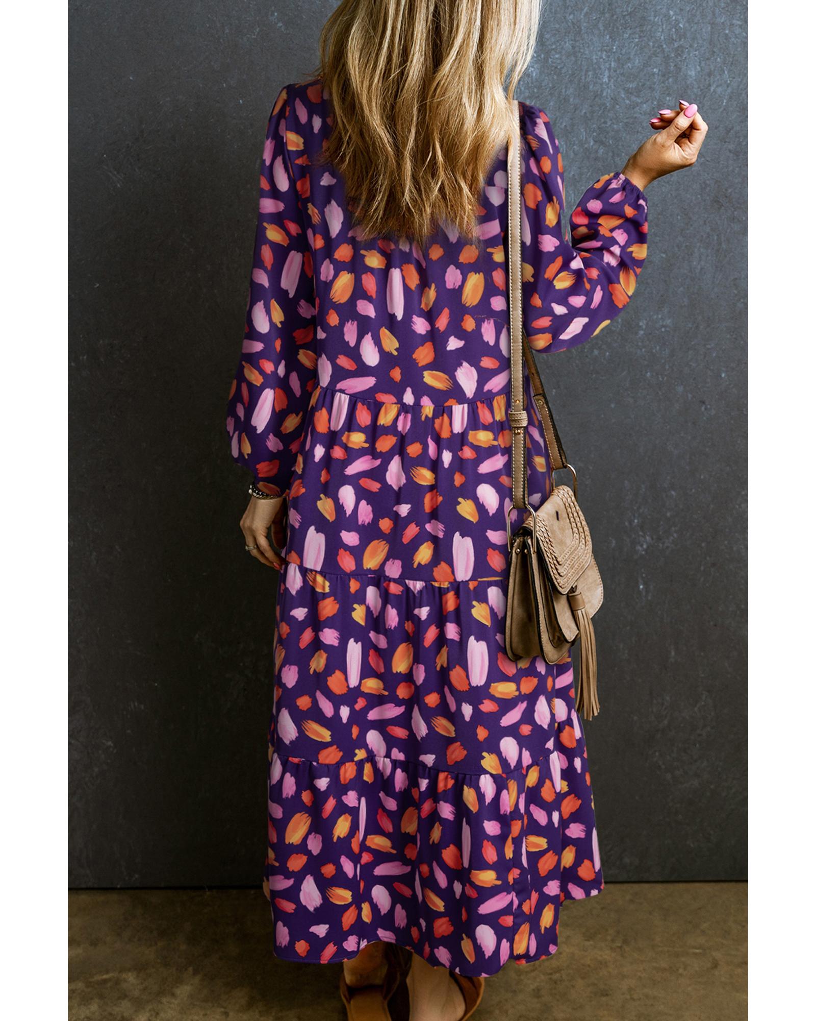 V539-AZEXDC6121486-P520-S-202506141810-00 Blue Petal Collared Tiered Flowy Long Dress - S - Image 1