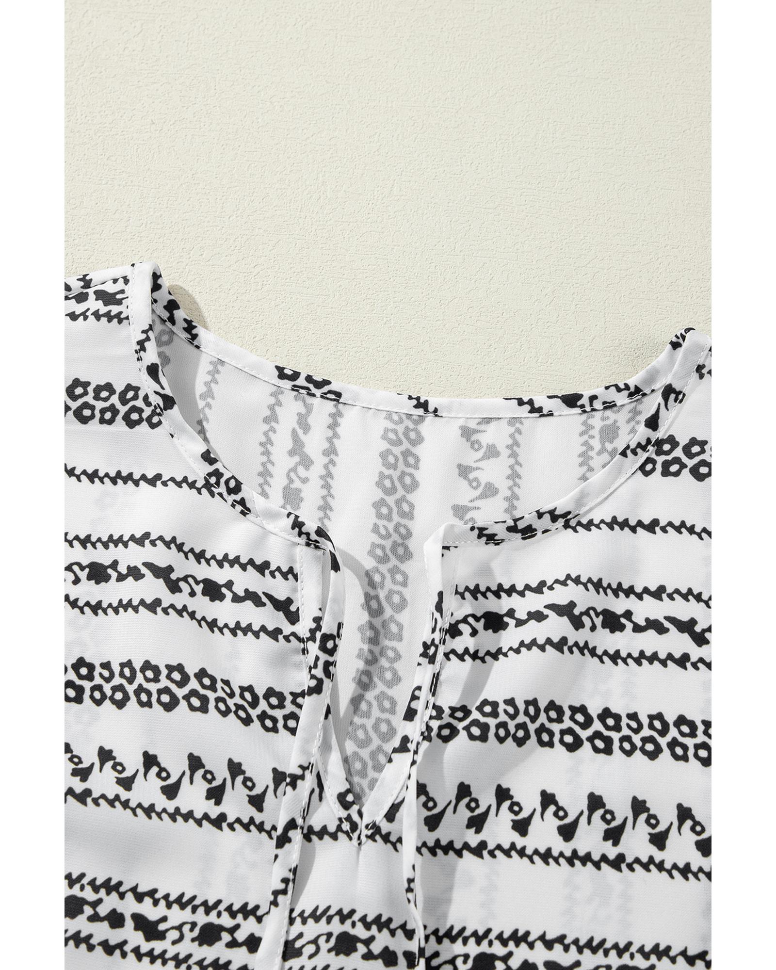 V539-AZEXDC6121857-P219-L-202508281200-00 Black Stripe V Neck Bell Sleeve High Waist Mini Dress - L - Image 1