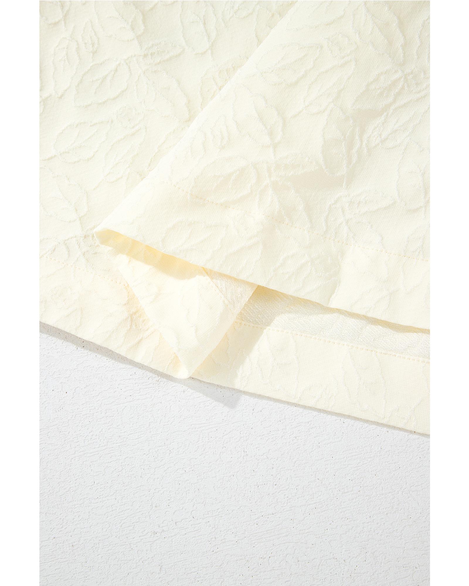 V539-AZEXDC6122255-P101-XL-202508311240-00 White Floral Textured Bubble Sleeve Frilled Notched Neck Dress - XL - Image 1