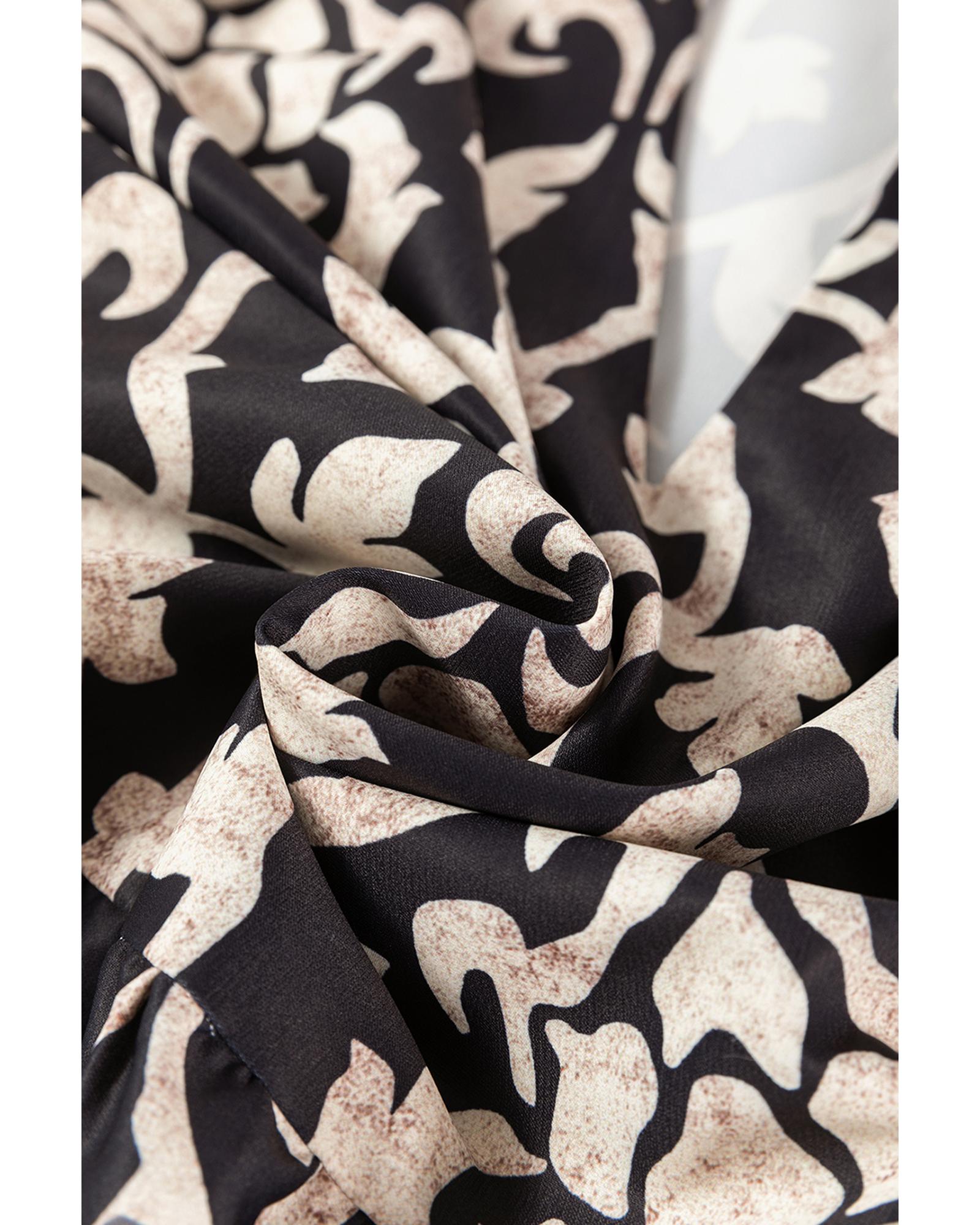 V539-AZEXDC6122522-P2-S-202506190131-00 Black Retro Floral Mixed Print Split Neck A-line Dress - S - Image 1