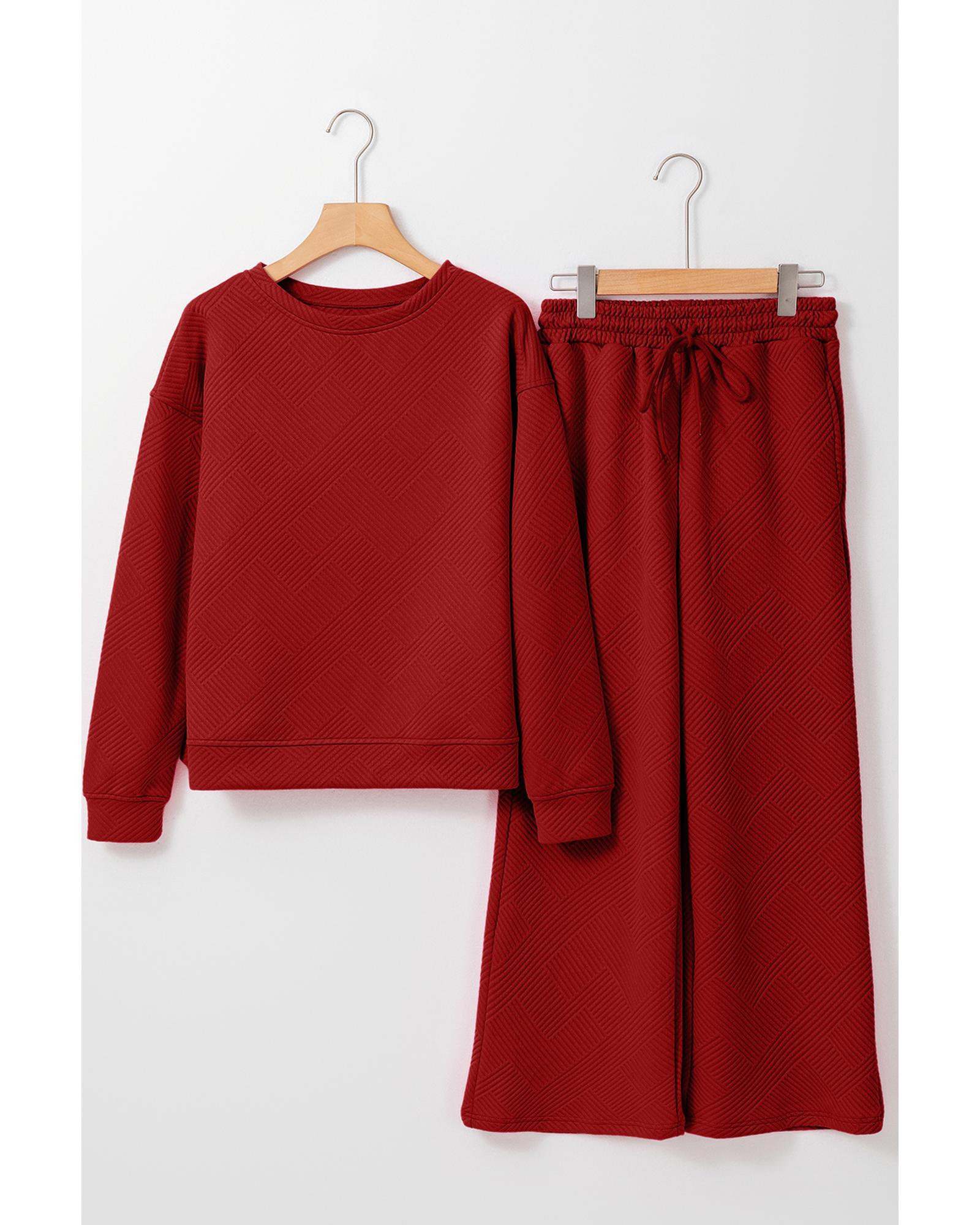 V539-AZEXDC625266-P403-XL-202508300850-00 Red Dahlia Ultra Loose Textured 2pcs Slouchy Outfit - XL - Image 1