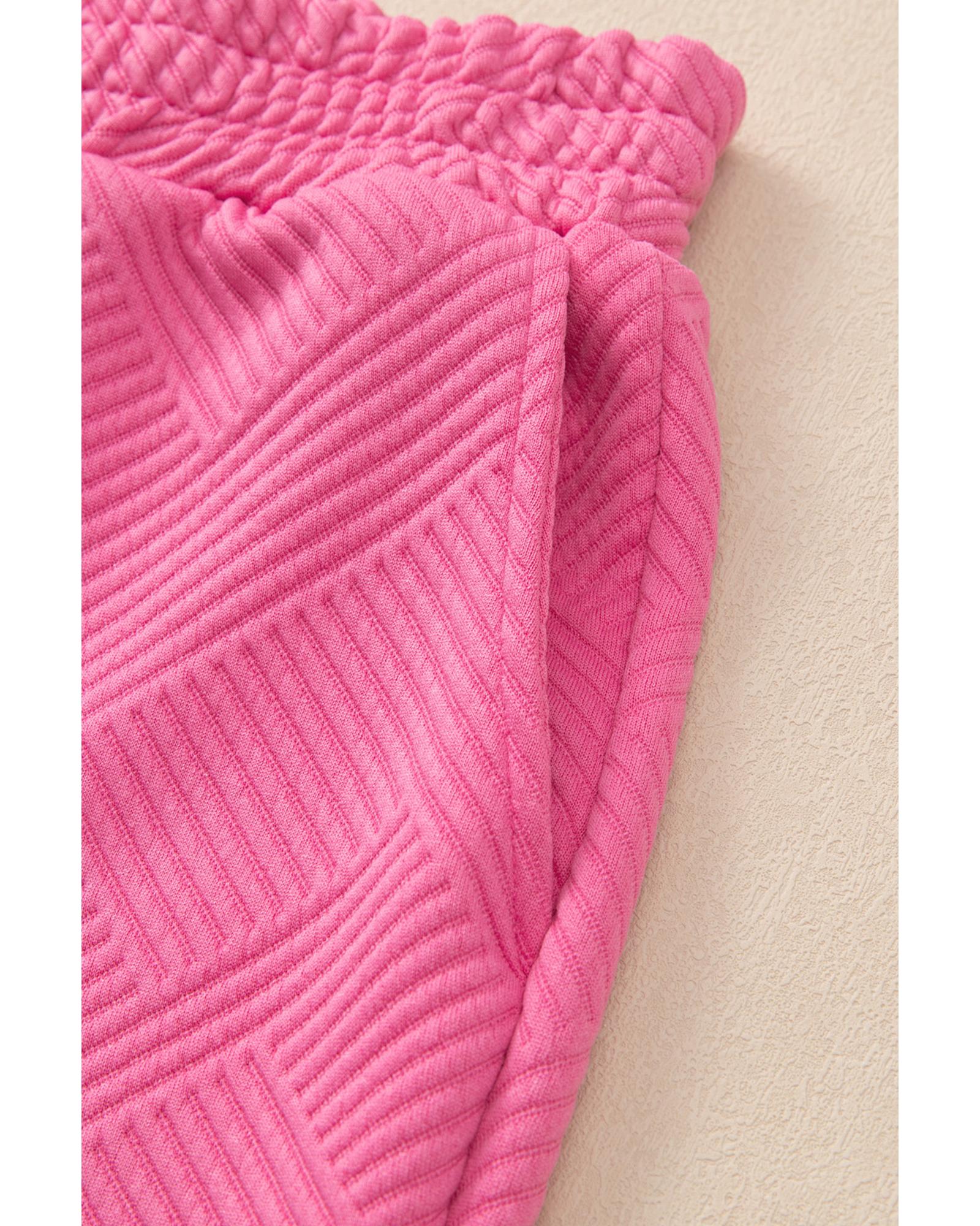 V539-AZEXDC626233-P3010-S-202508300800-00 Bonbon Solid Textured Collared V Neck Top and Wide Leg Pants Set - S - Image 1