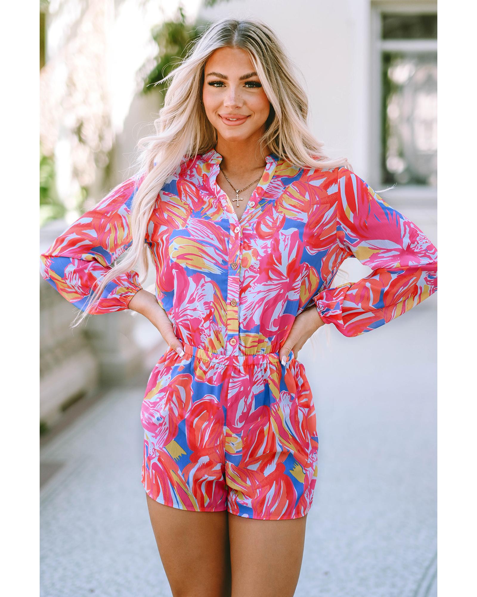 V539-AZEXDC6412254-22-L-202508282050-00 Azura Exchange Multicolor Bold Graffiti Print Shirt Button Romper - L - Image 1
