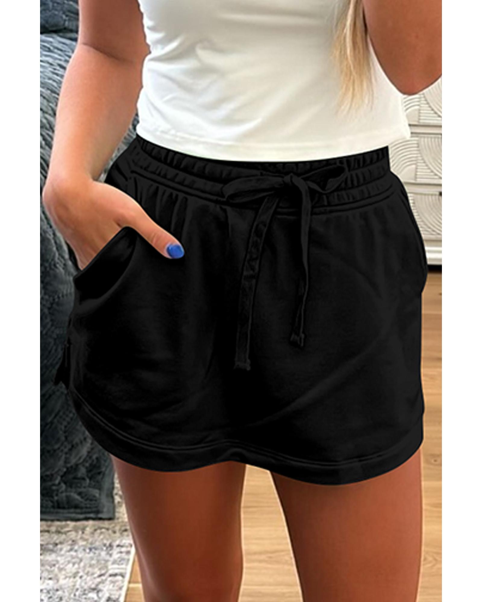 V539-AZEXDC731890-P2-XL-202508310130-00 Black French Terry Drawstring Mini Skort with Pockets - XL - Image 1