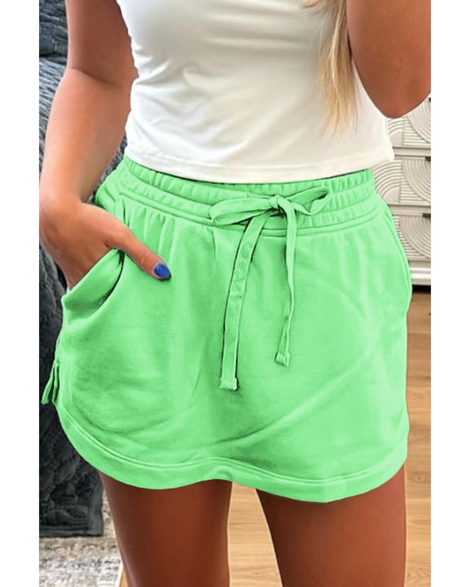 V539-AZEXDC731890-P809-M-202508300935-00 Light Green French Terry Drawstring Mini Skort with Pockets - M - Image 1