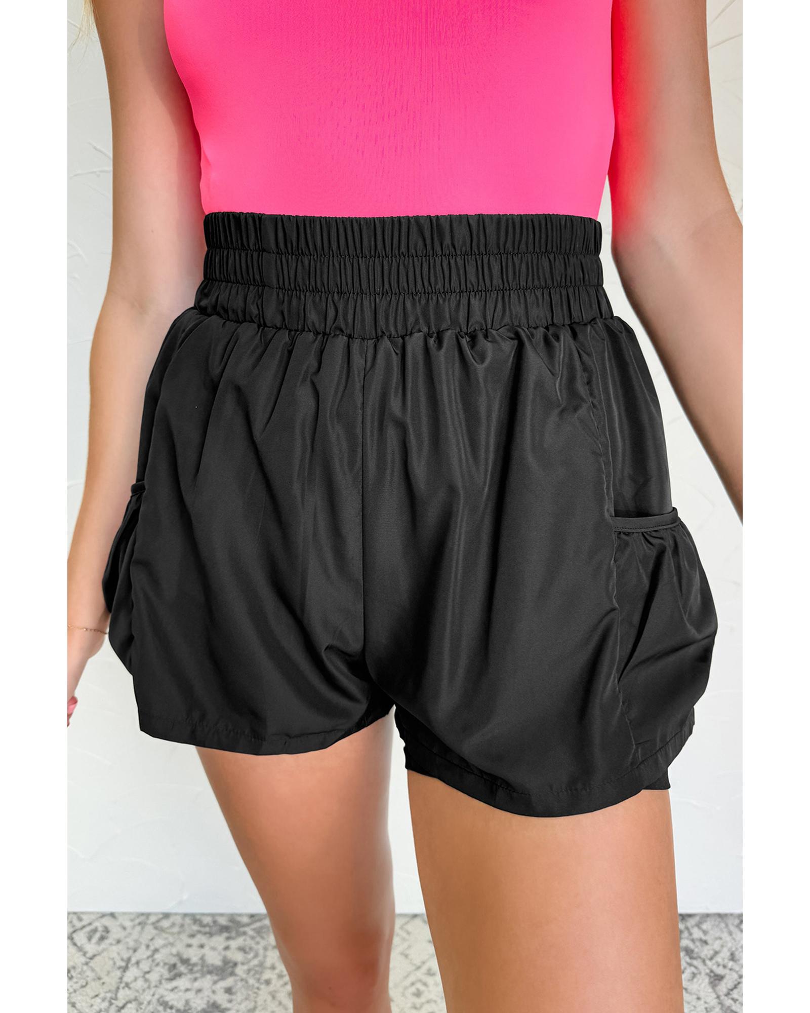 V539-AZEXDC731971-P2-S-202506150332-00 Black Elastic High Waist Pocketed Casual Shorts - S - Image 1