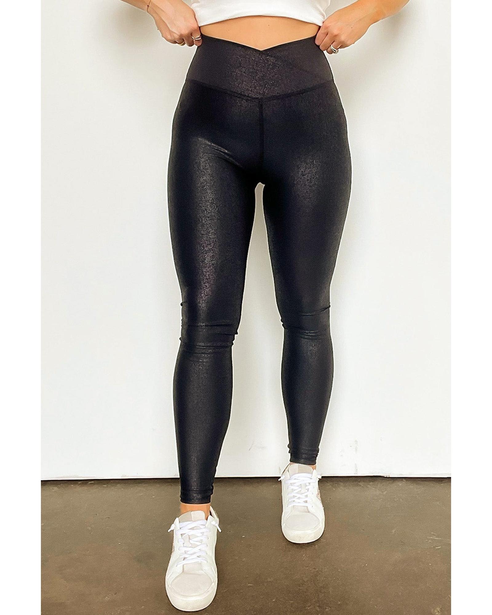 V539-AZEXDC761401-P2-XL-202508300840-00 Black Crossed Dip Waist Sleek Leather Leggings - XL - Image 1