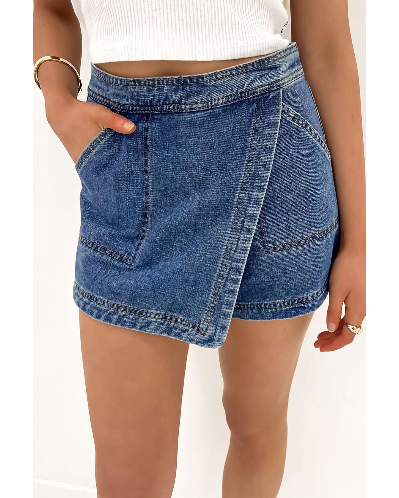 V539-AZEXDC7831844-P604-8-202508292145-00 Ashleigh Blue Faux Wrapped Mini Denim Skort - 8 US - Image 1