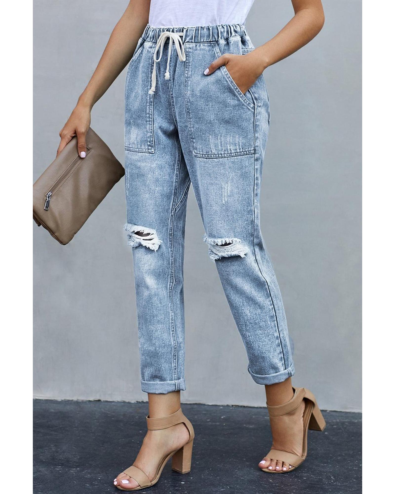 V539-AZEXDC786209-4-S-202509010150-00 Azura Exchange Distressed Pocketed Denim Jogger - S - Image 1