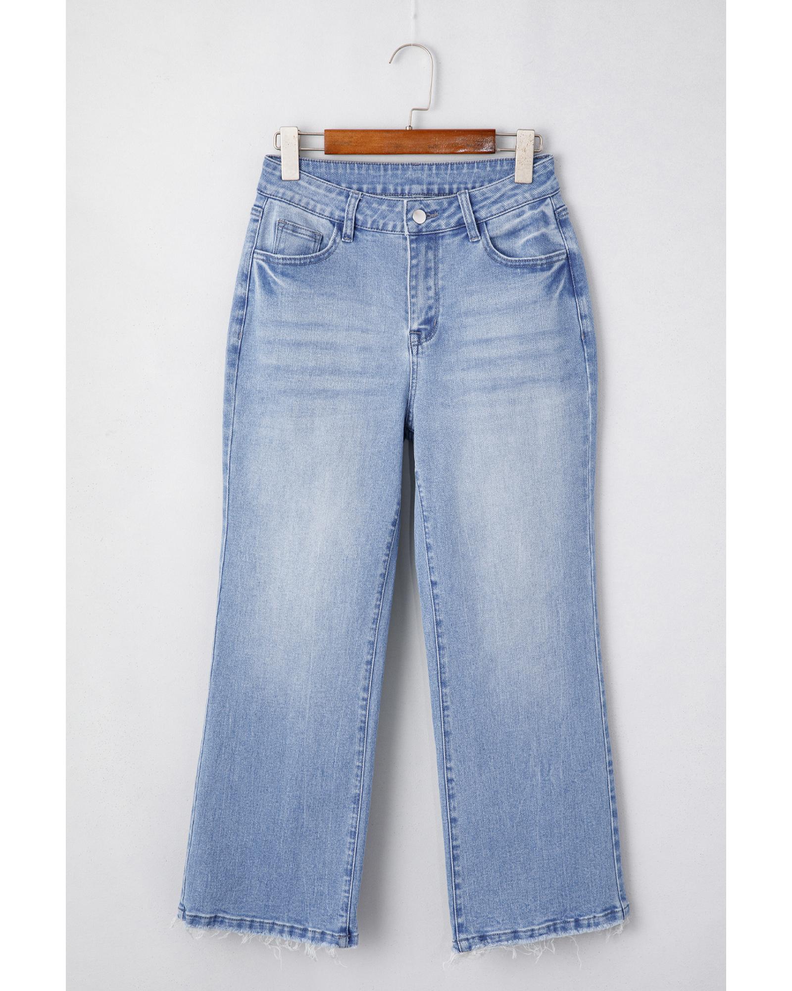 V539-AZEXDC7875084-P804-4-202508301415-00 Beau Blue Mineral Wash Raw Hem High Waist Flared Jeans - 4 US - Image 1