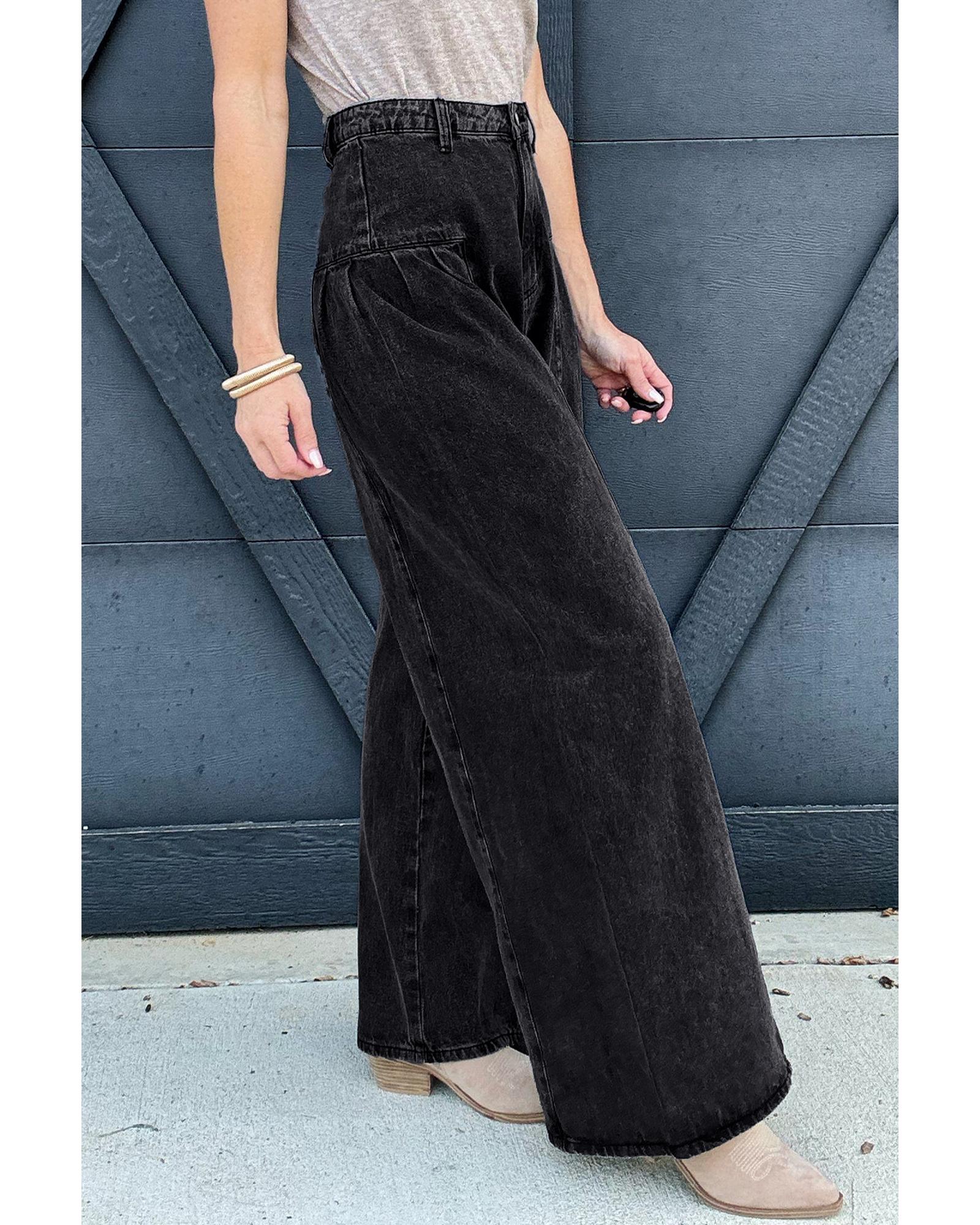 V539-AZEXDC7875307-P2011-10-202508291520-00 Dark Grey Pleated Wide Leg Mineral Wash Denim Pants - 10 US - Image 1