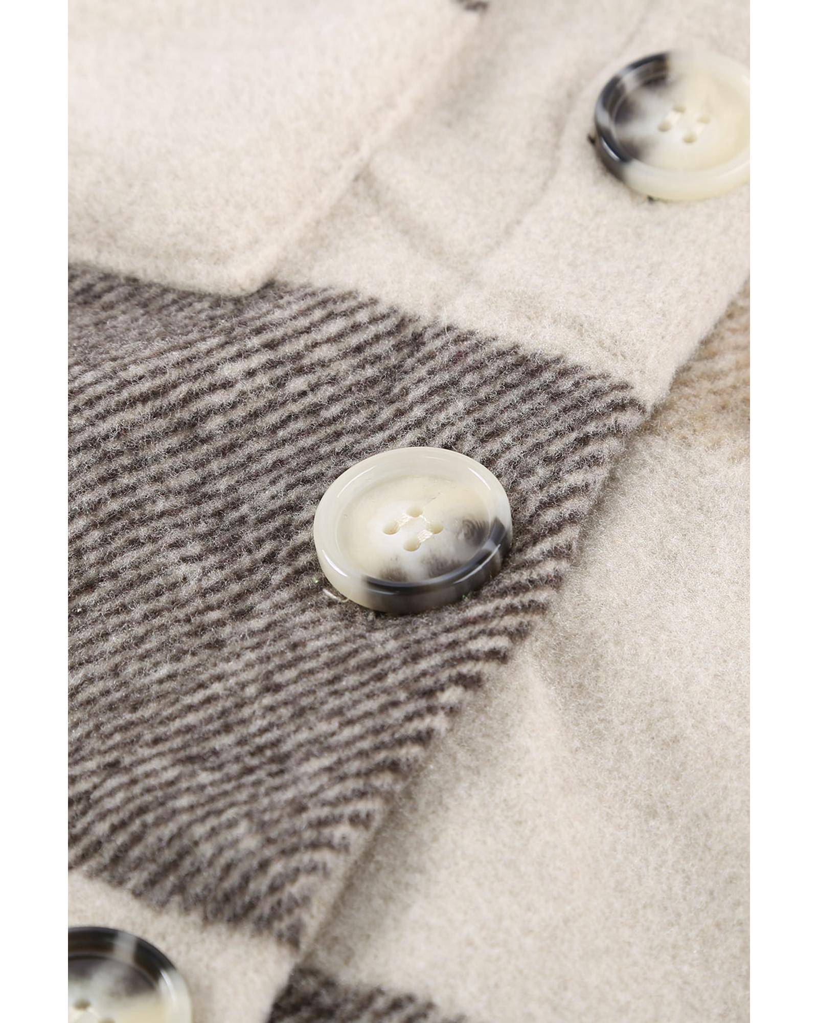 V539-AZEXDC8511343-16-M-202508301535-00 Khaki Plaid Color Block Buttoned Long Sleeve Jacket with Pocket - M - Image 1