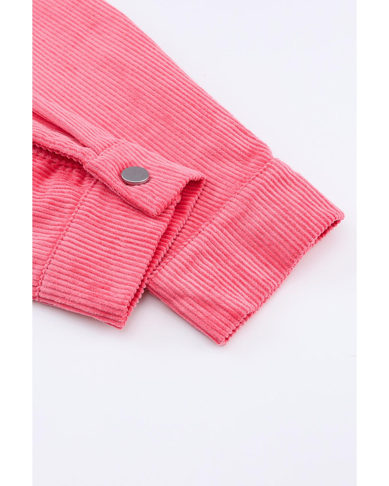V539-AZEXDC8512760-10-L-202508291610-00 Pink Buttoned Flap Pocket Corduroy Jacket - L - Image 1