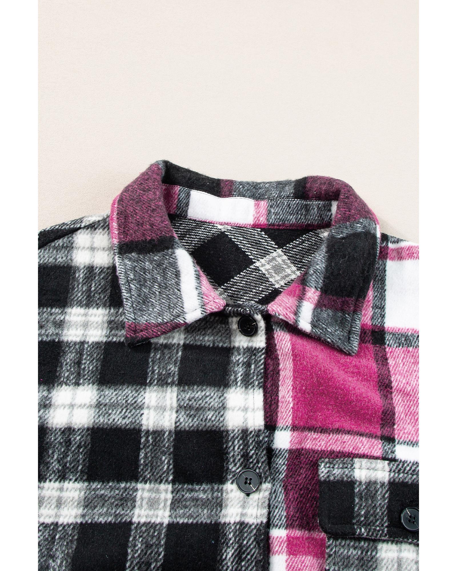 V539-AZEXDC8513334-P222-M-202508280640-00 Black Plaid Colorblock Loose Shacket - M - Image 1