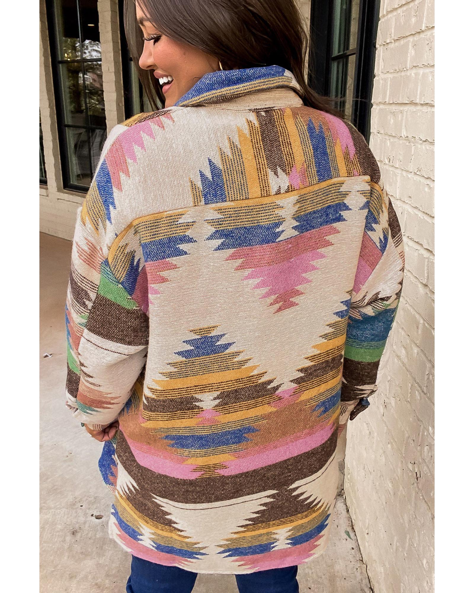 V539-AZEXDC8513354-P122-L-202508282345-00 White Aztec Print Button Up Shacket - L - Image 1