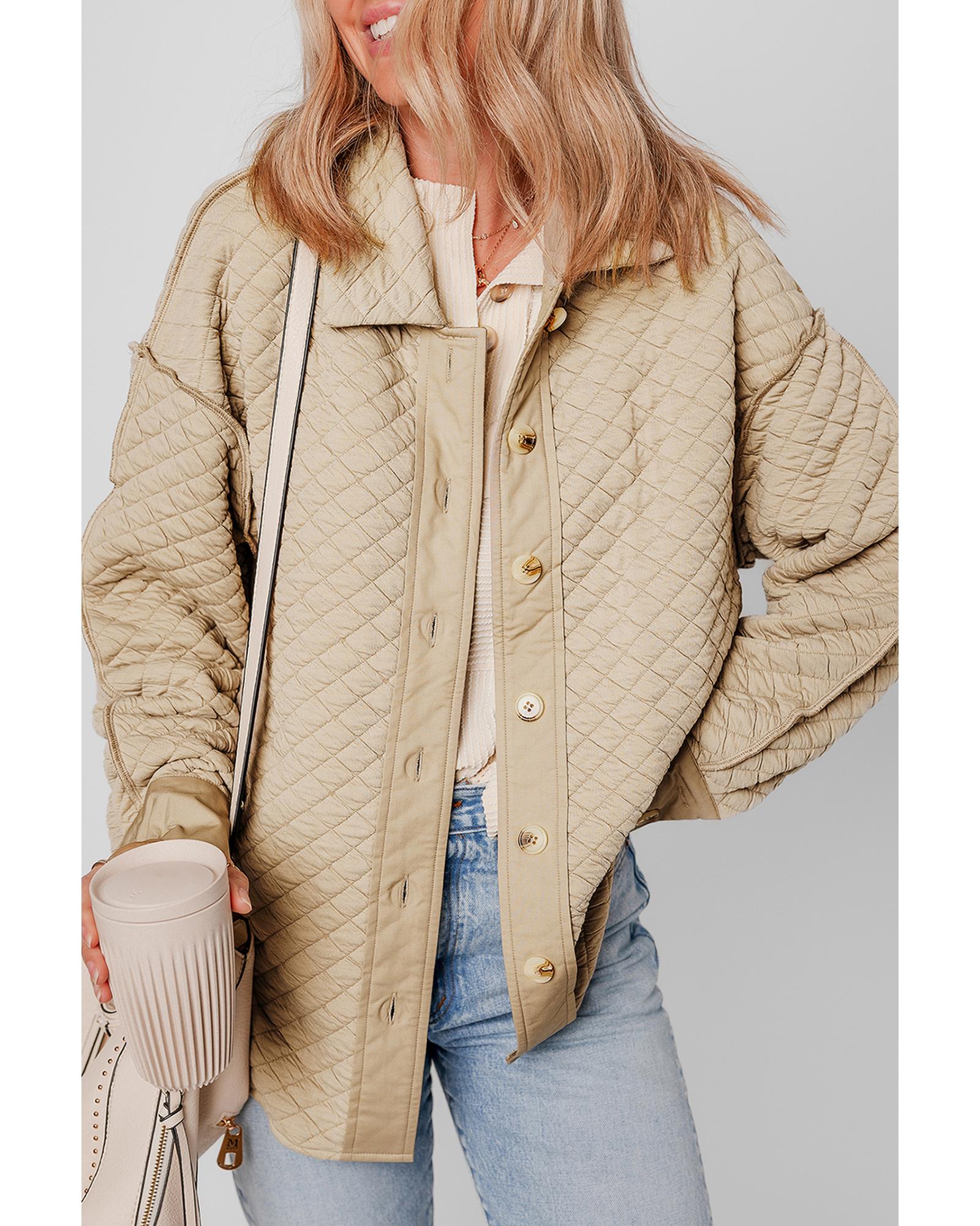 V539-AZEXDC8513379-P2015-M-202508281045-00 Jet Stream Solid Color Quilted Puffer Buttoned Shacket - M - Image 1
