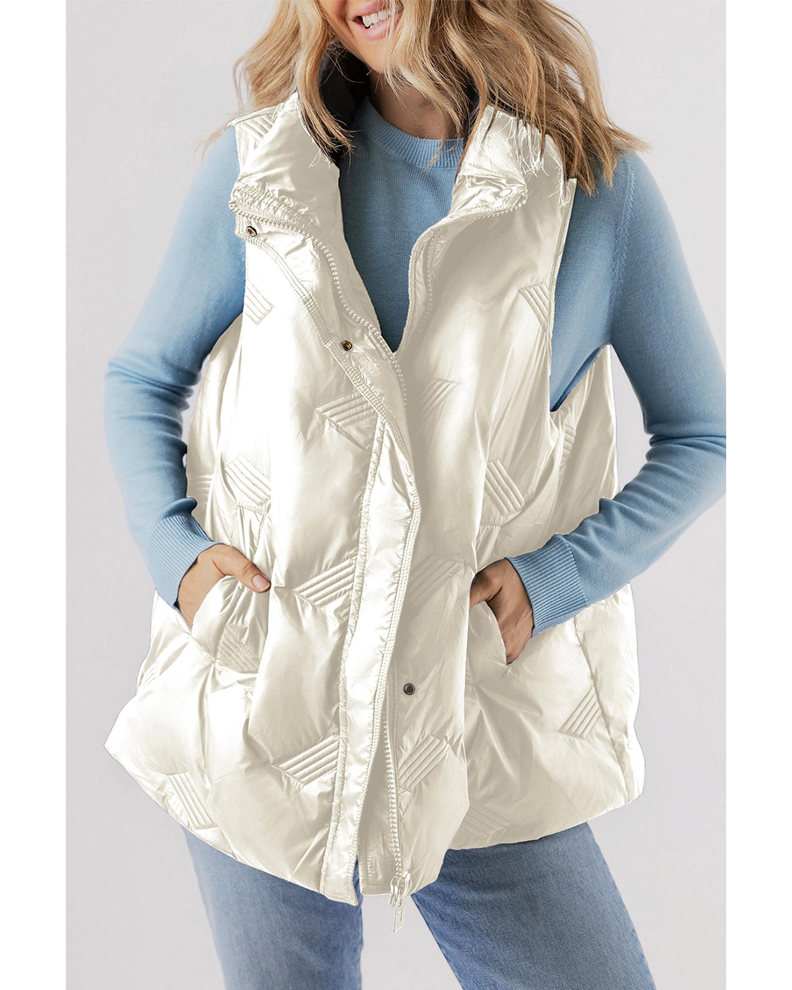 V539-AZEXDC853371-P101-XL-202508310050-00 Azura Exchange White Quilted High Neck Zip Up Jacket Vest - XL - Image 1
