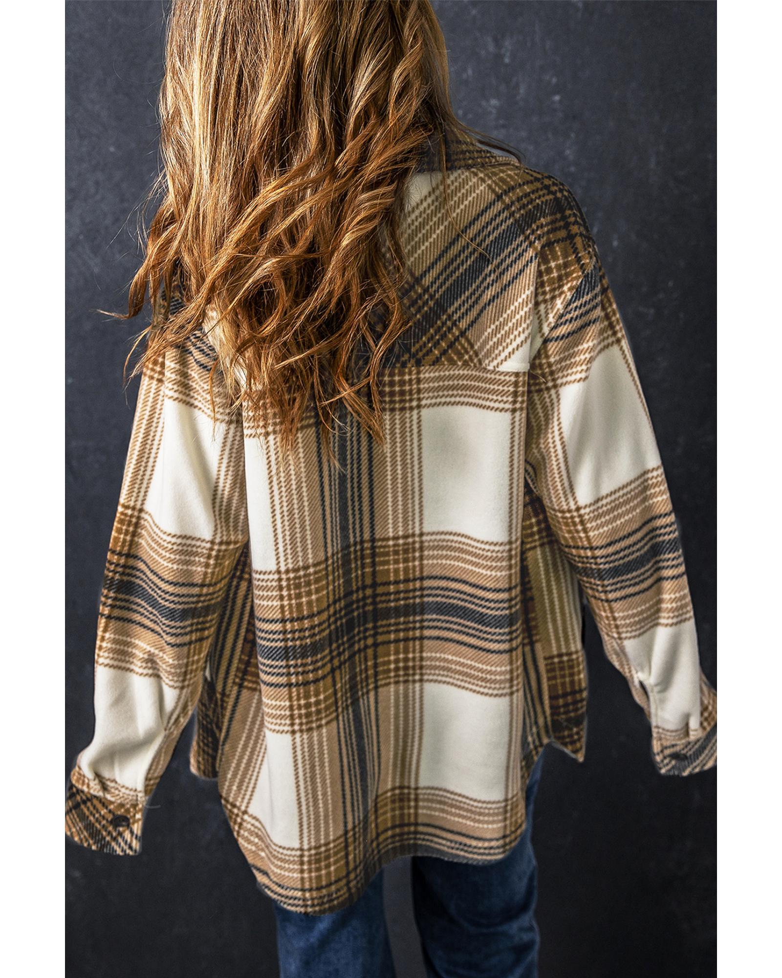 V539-AZEXDC854595-P22-S-202508301210-00 Multicolour Plaid Print Flap Pocket Button Up Shacket - S - Image 1