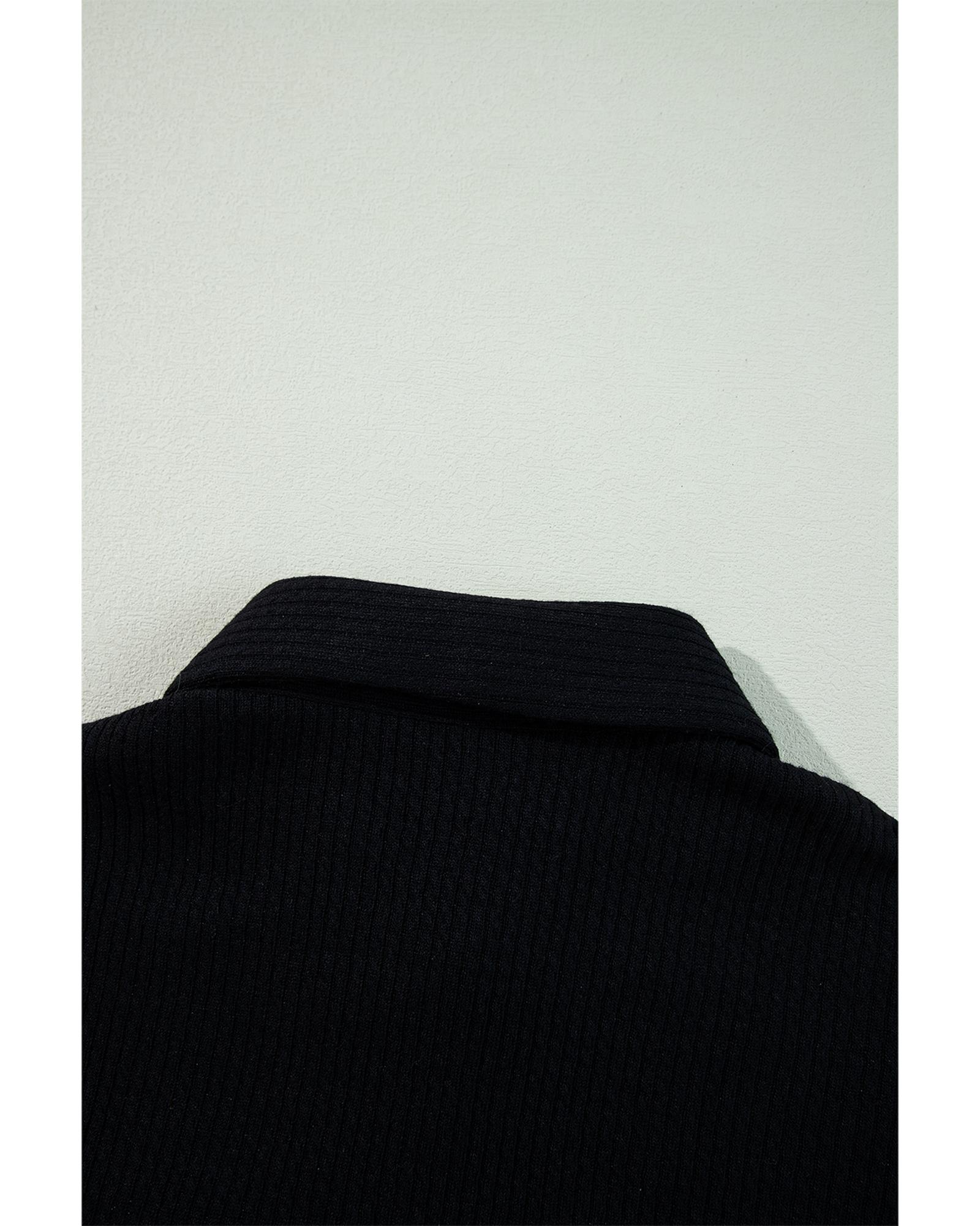 V539-AZEXDC854712-P2-M-202508301100-00 Black Solid Color Corduroy Buttoned Long Sleeve Shacket - M - Image 1