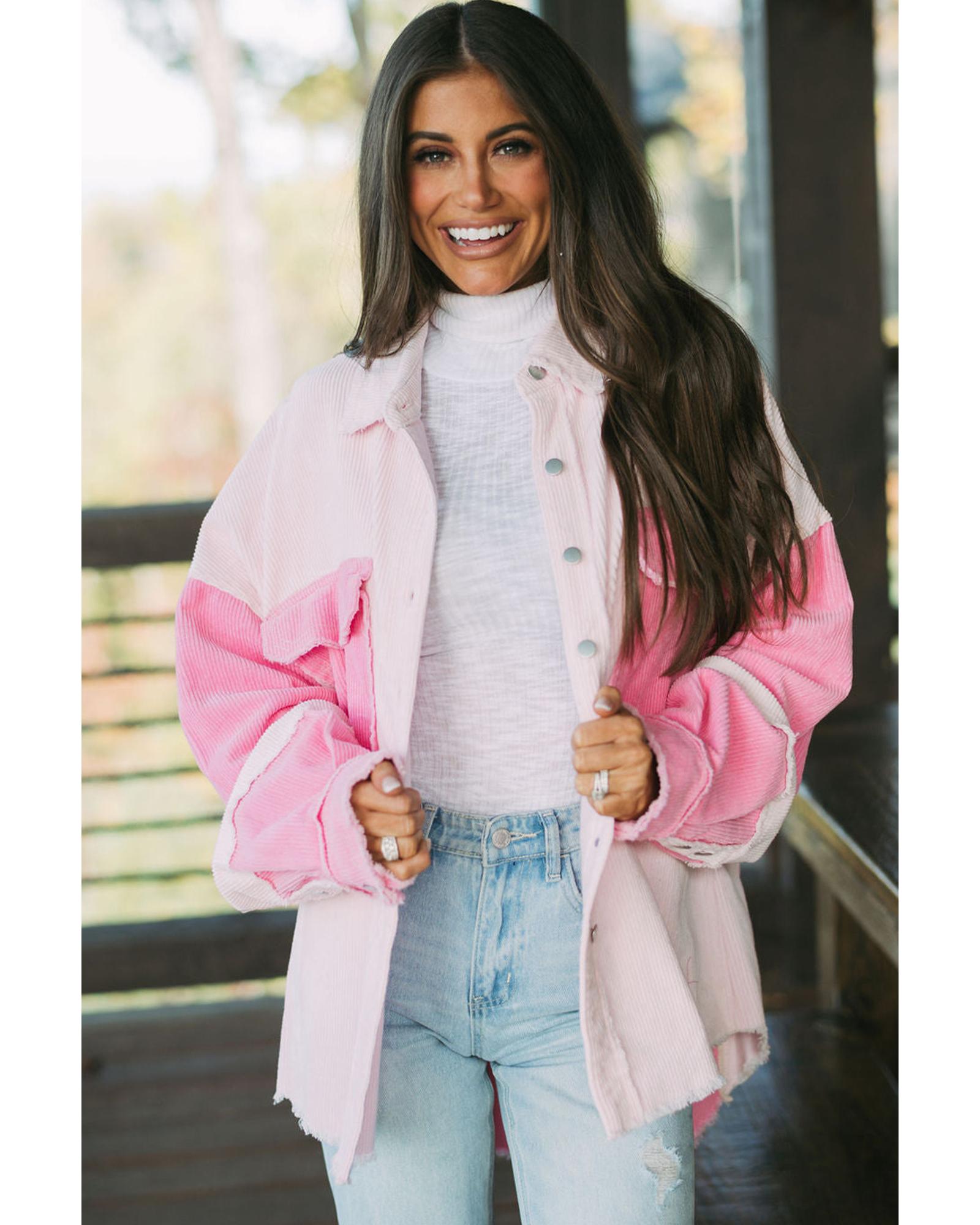 V539-AZEXDC854729-P1210-L-202508311030-00 Delicacy Two-tone Color Exposed Seam Corduroy Shacket - L - Image 1