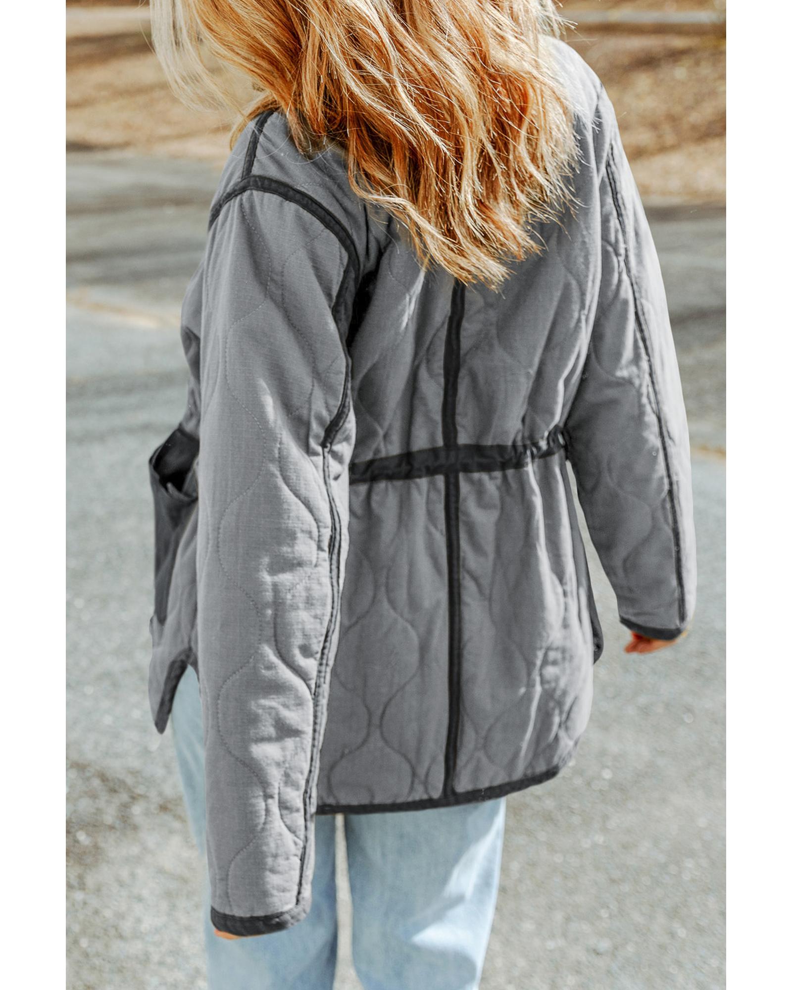 V539-AZEXDC856125-11-M-202508310950-00 Gray Stitching Quilted Drawstring Jacket - M - Image 1