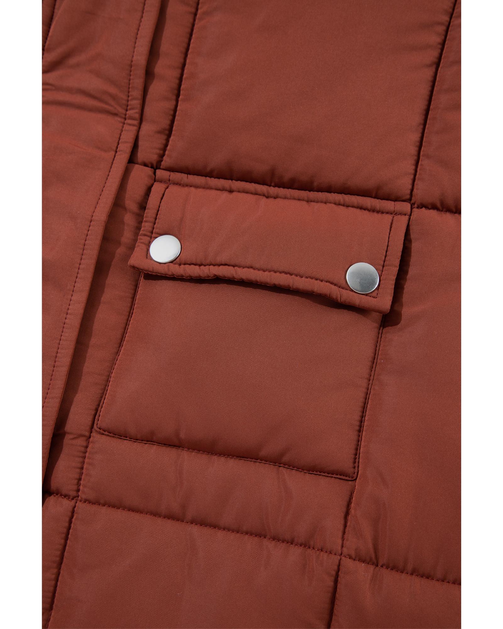 V539-AZEXDC856216-P1017-L-202508310945-00 Coffee Quilted Puffer Stand Neck Zipped Mid-length Coat - L - Image 1