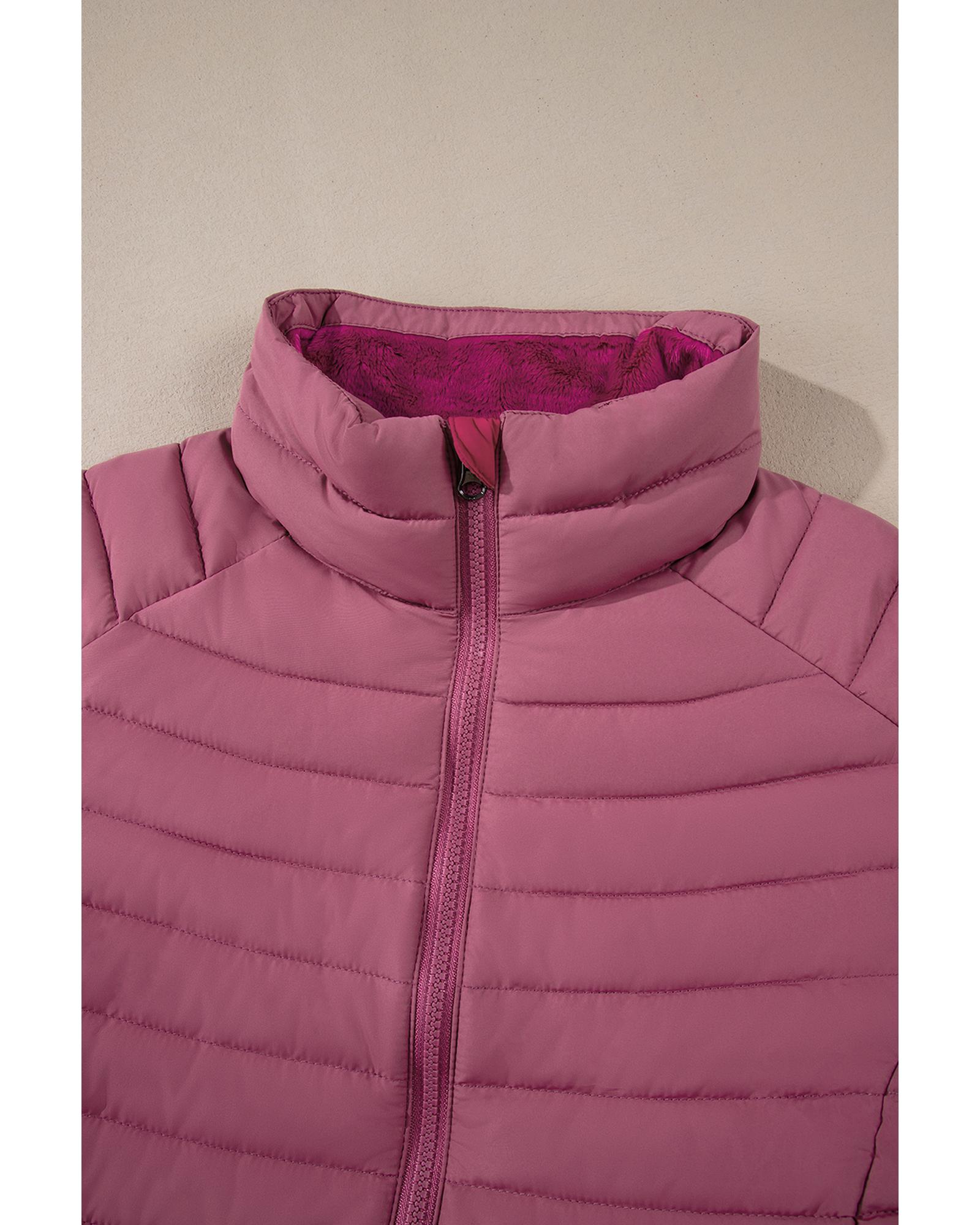 V539-AZEXDC856225-P503-2XL-202508311505-00 Burgundy Solid Color Quilted Zip-up Puffer Jacket - 2XL - Image 1