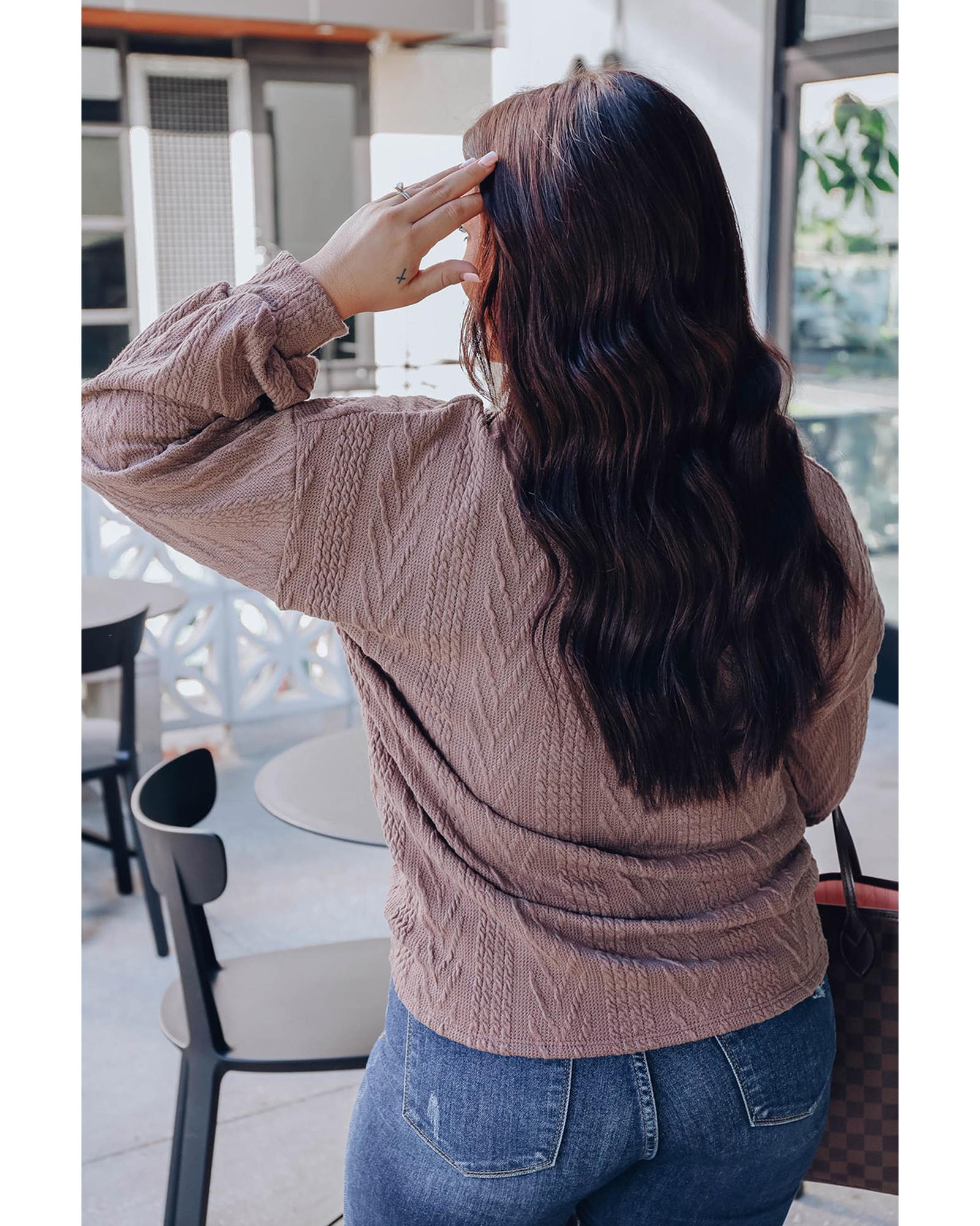 V539-AZEXPL2511177-17-1X-202506181947-00 Plus Size Textured Knit Zip Neck Pullover - 1X - Image 1