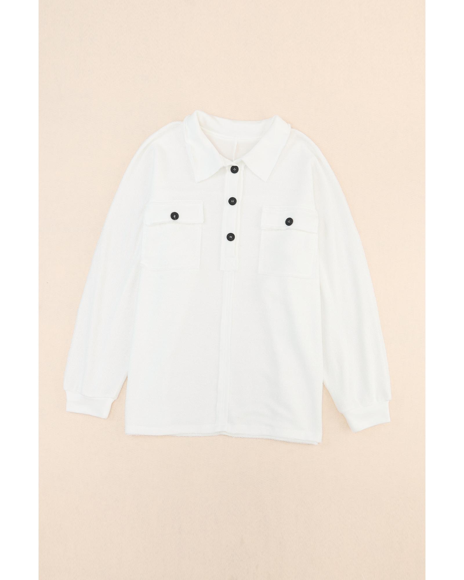 V539-AZEXPL2511216-1-1X-202508311240-00 White Plus Size Long Sleeve Flap Pocket Henley Top - 1X - Image 1