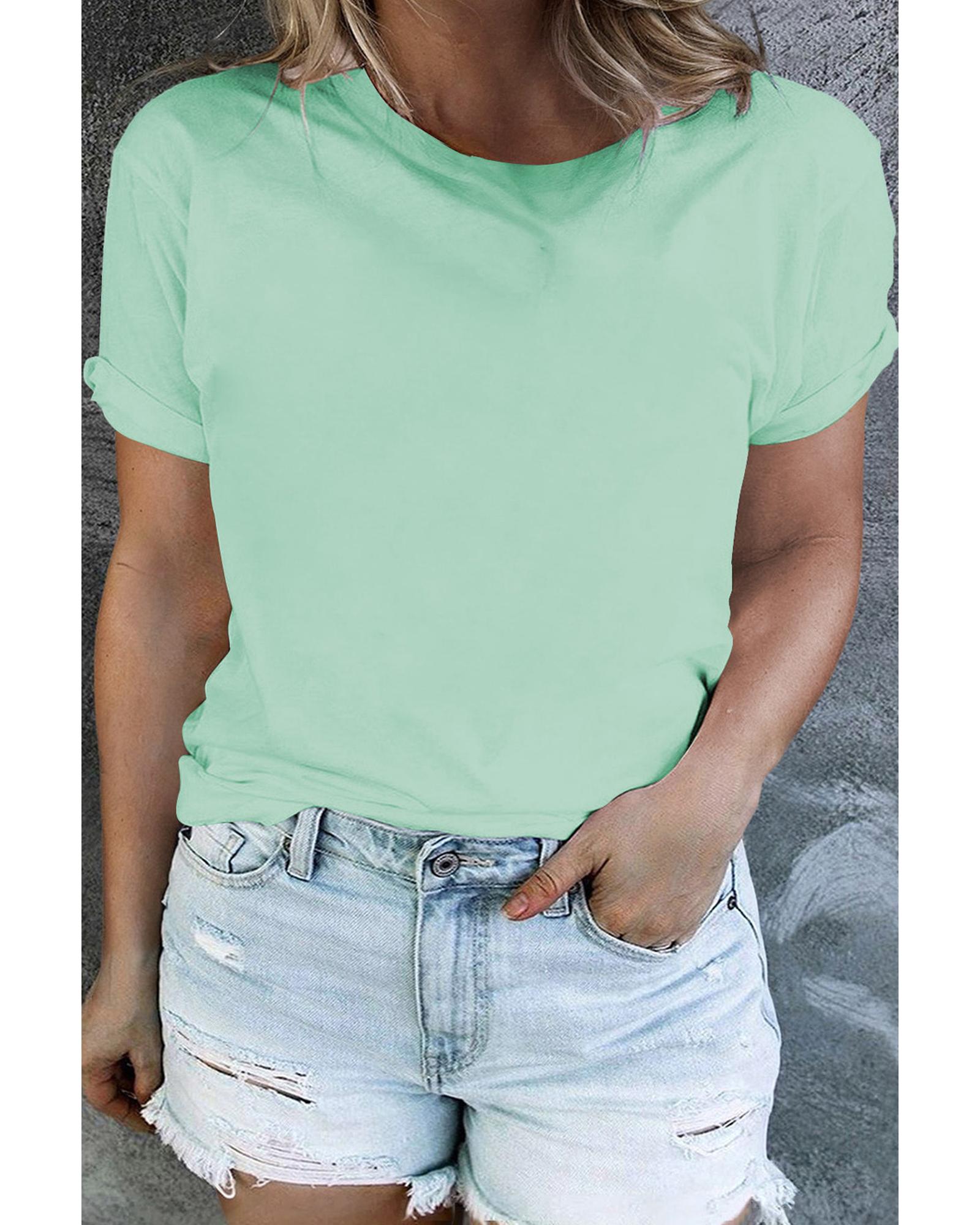 V539-AZEXPL2526272-P104-1X-202506182340-00 Iceland Blue Round Neck Rolled Sleeve Plus Size T-shirt - 1X - Image 1