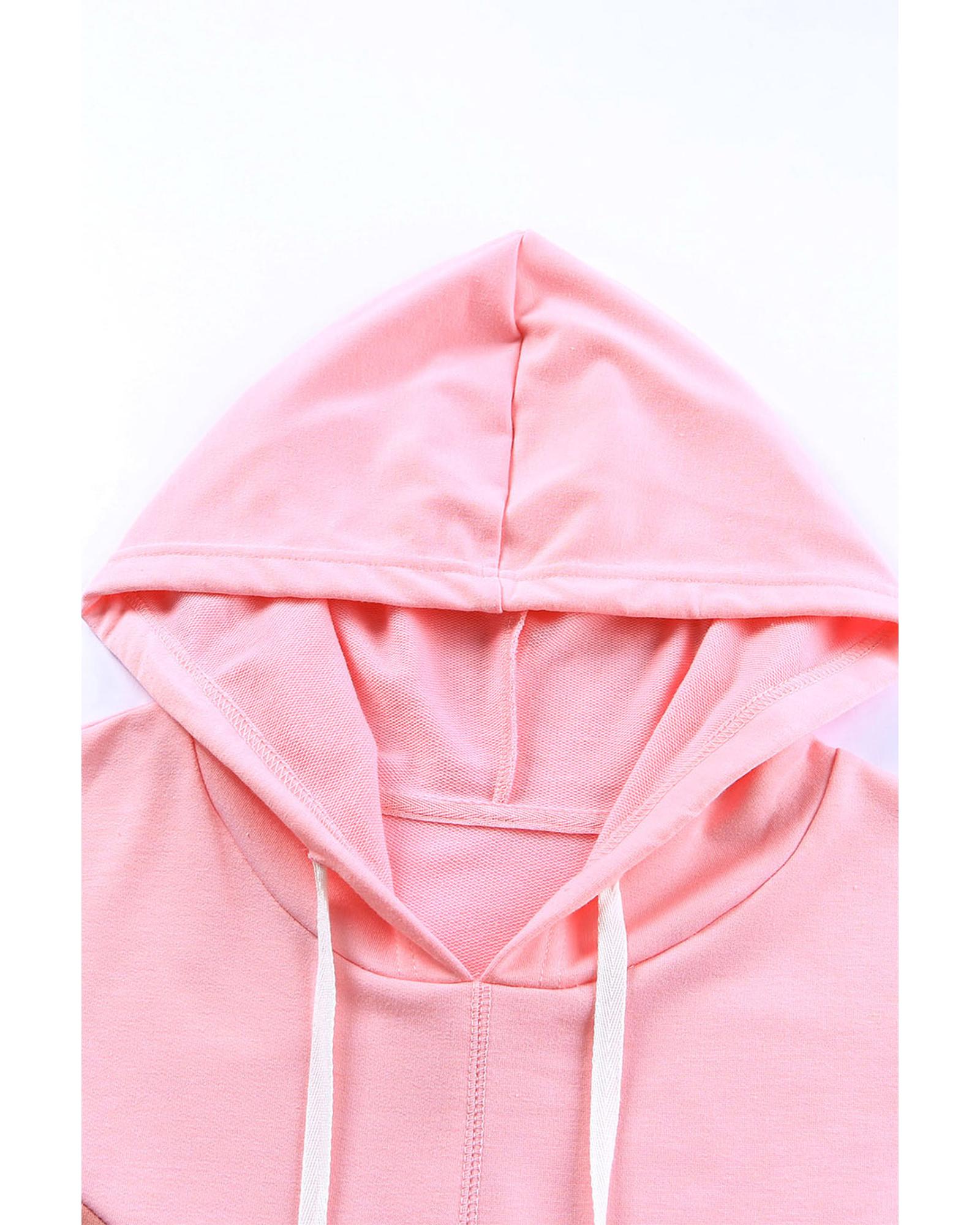 V539-AZEXPL253133-10-2X-202508310835-00 Pink Plus Size Taupe Chevron Hooded Top - 2X - Image 1