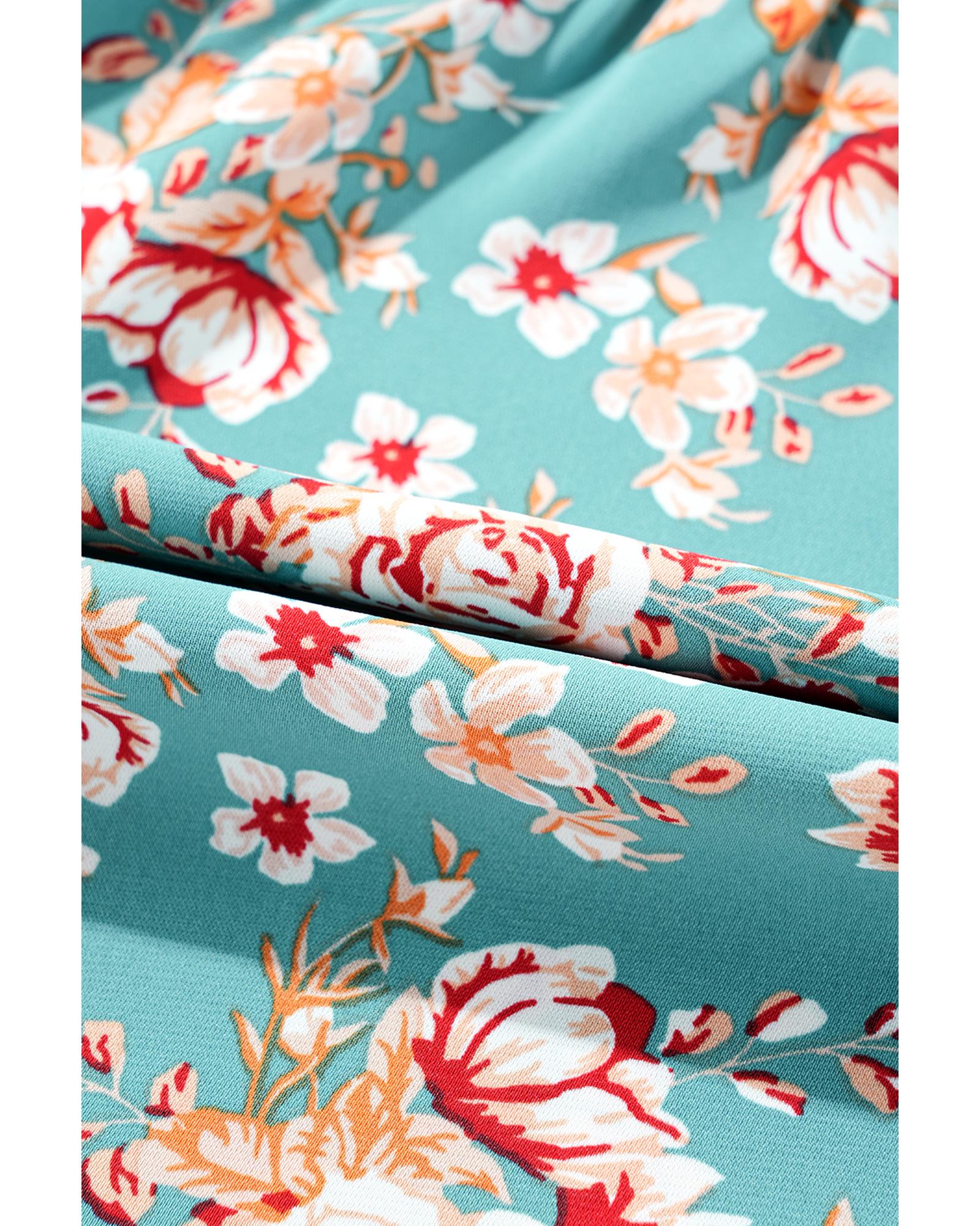 V539-AZEXPL611935-P920-1X-202506152232-00 Green Plus Size Floral Print Square Neck Smocked Maxi Dress - 1X - Image 1