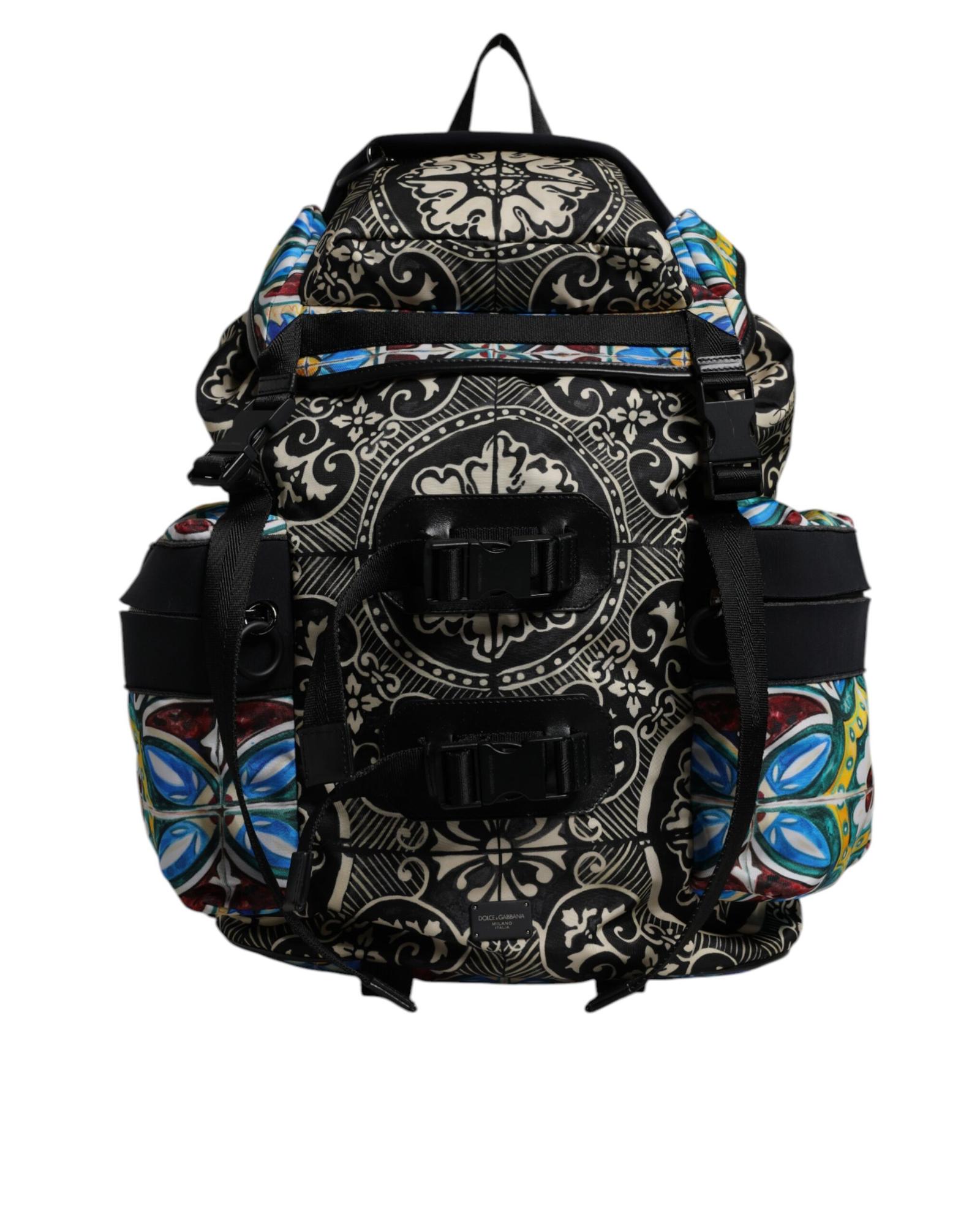 V539-BAG4348-202506160321-00 Dolce & Gabbana Men's Multicolor Maiolica Print Nylon Backpack Bag - One Size - Image 1
