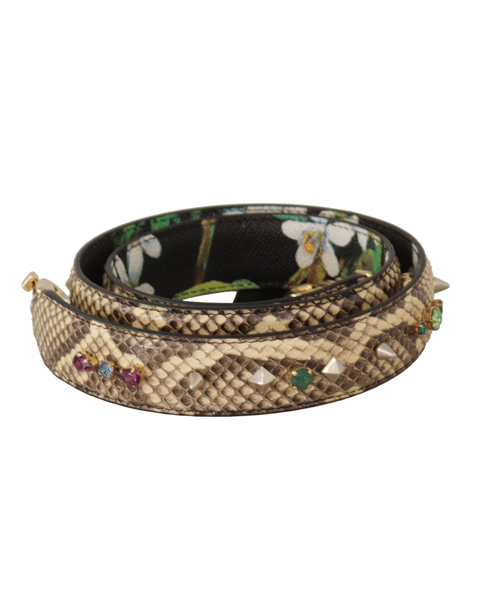 V539-BEL8728-169178-00 Dolce & Gabbana Women's Beige Exotic Leather Crystals Reversible Shoulder Strap - One Size - Image 1