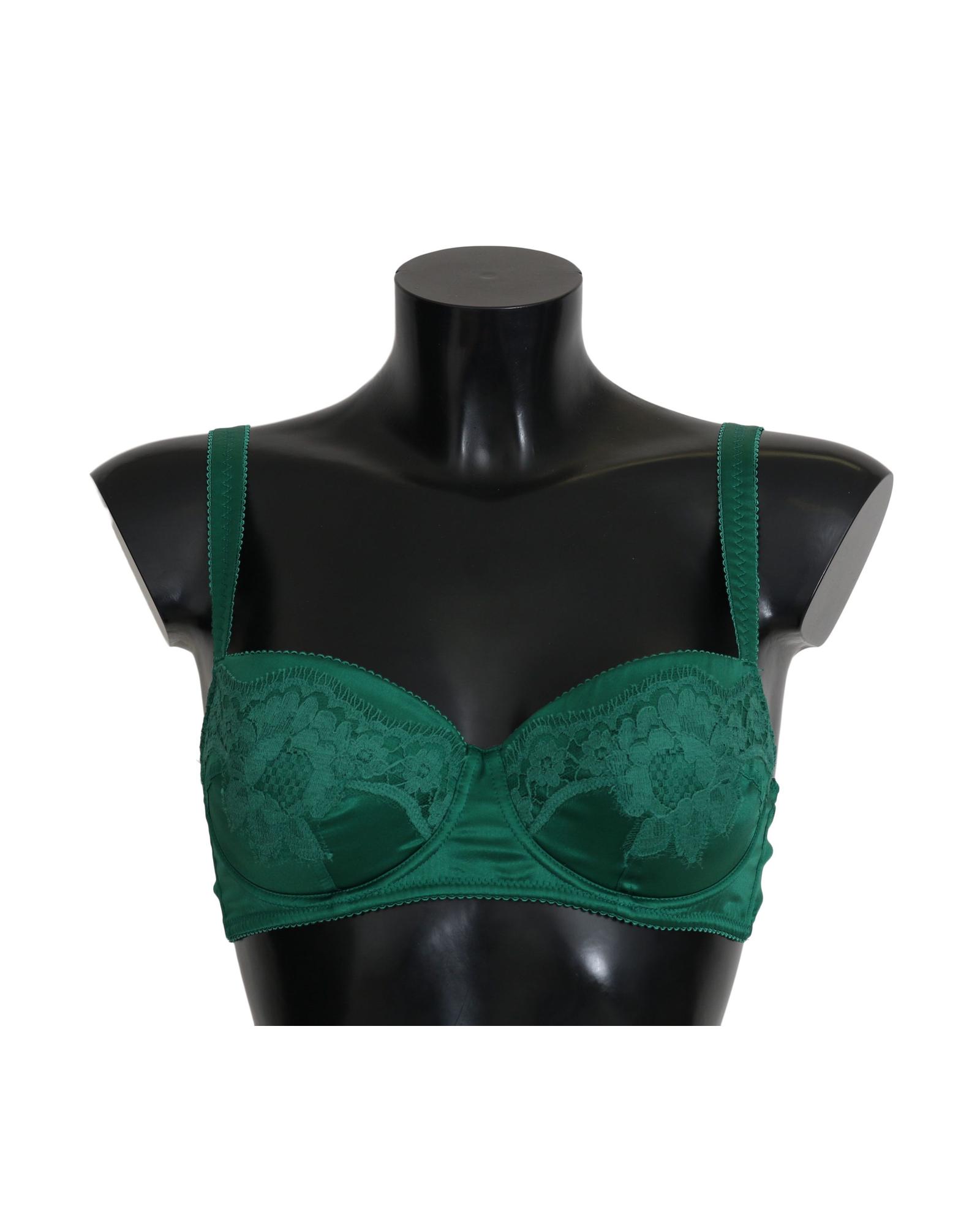 V539-BIK235-XS-202509011040-00 Green Floral Lace Silk Stretch Balconcino Bra by Dolce & Gabbana 1 IT Women - Image 1